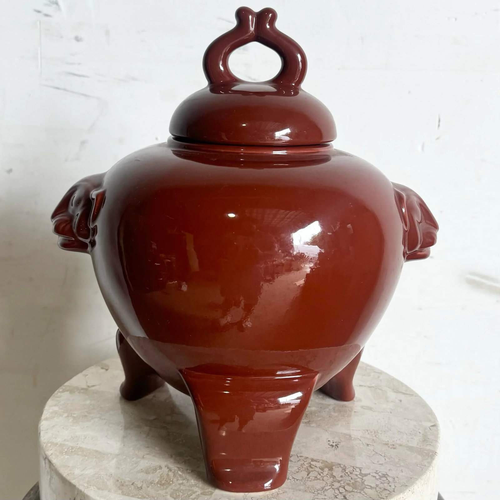 Vintage Oxblood Red Panther Face Ginger Jar by Jaru - 3