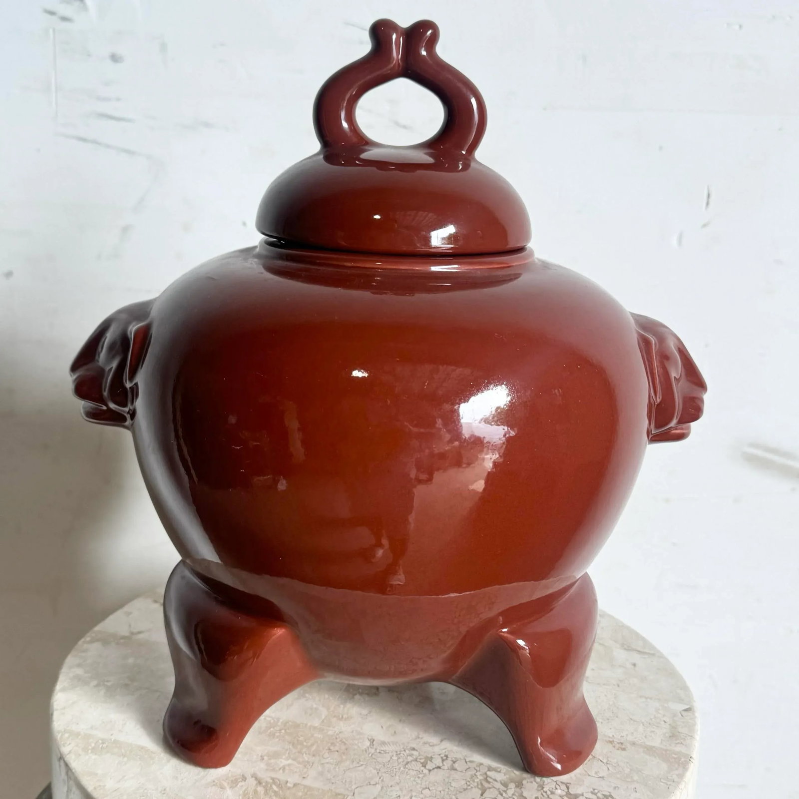 Vintage Oxblood Red Panther Face Ginger Jar by Jaru - 5