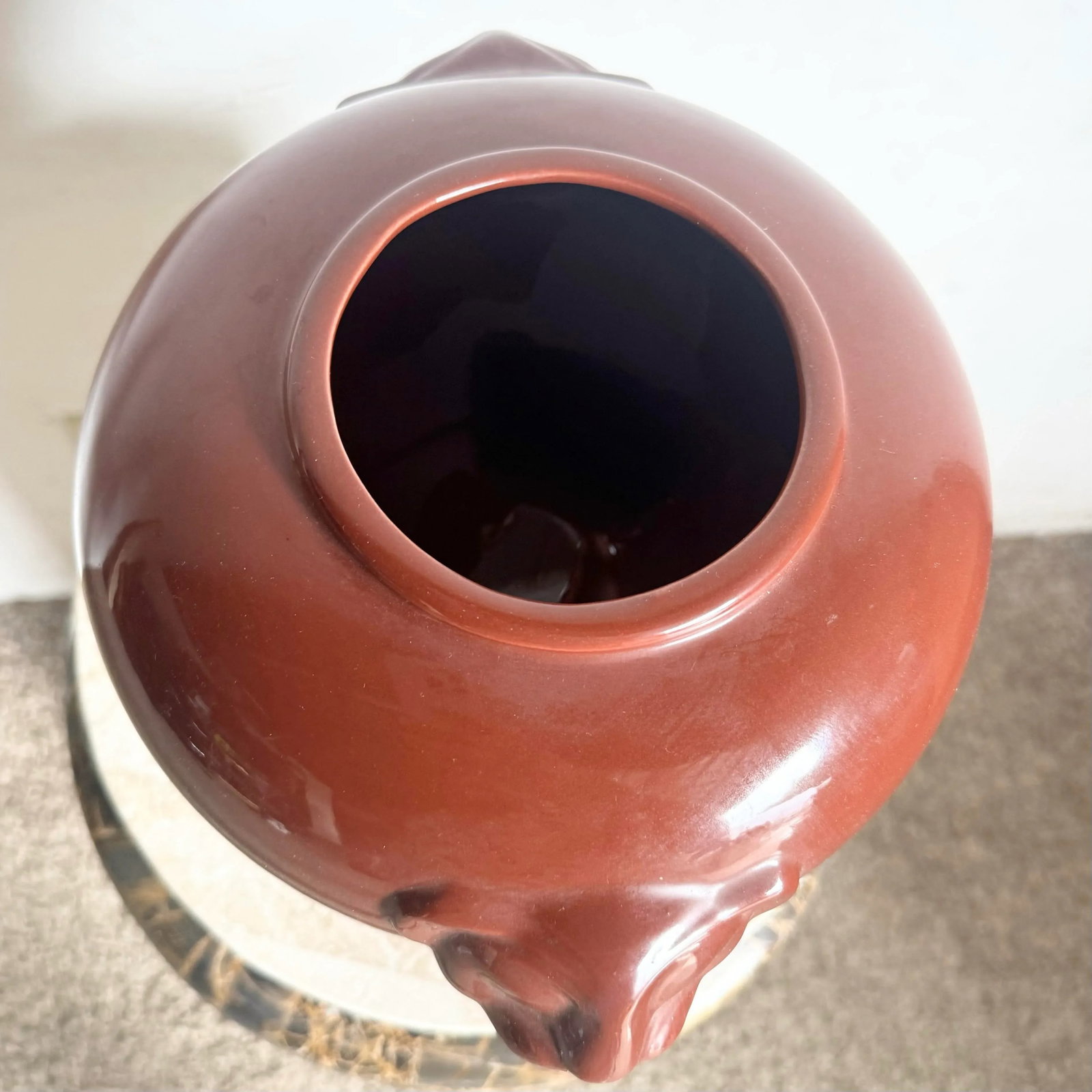 Vintage Oxblood Red Panther Face Ginger Jar by Jaru - 7