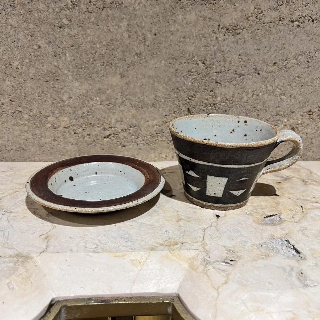 1970s Studio Art Pottery Coffee Cup and Saucer Stoneware - 4