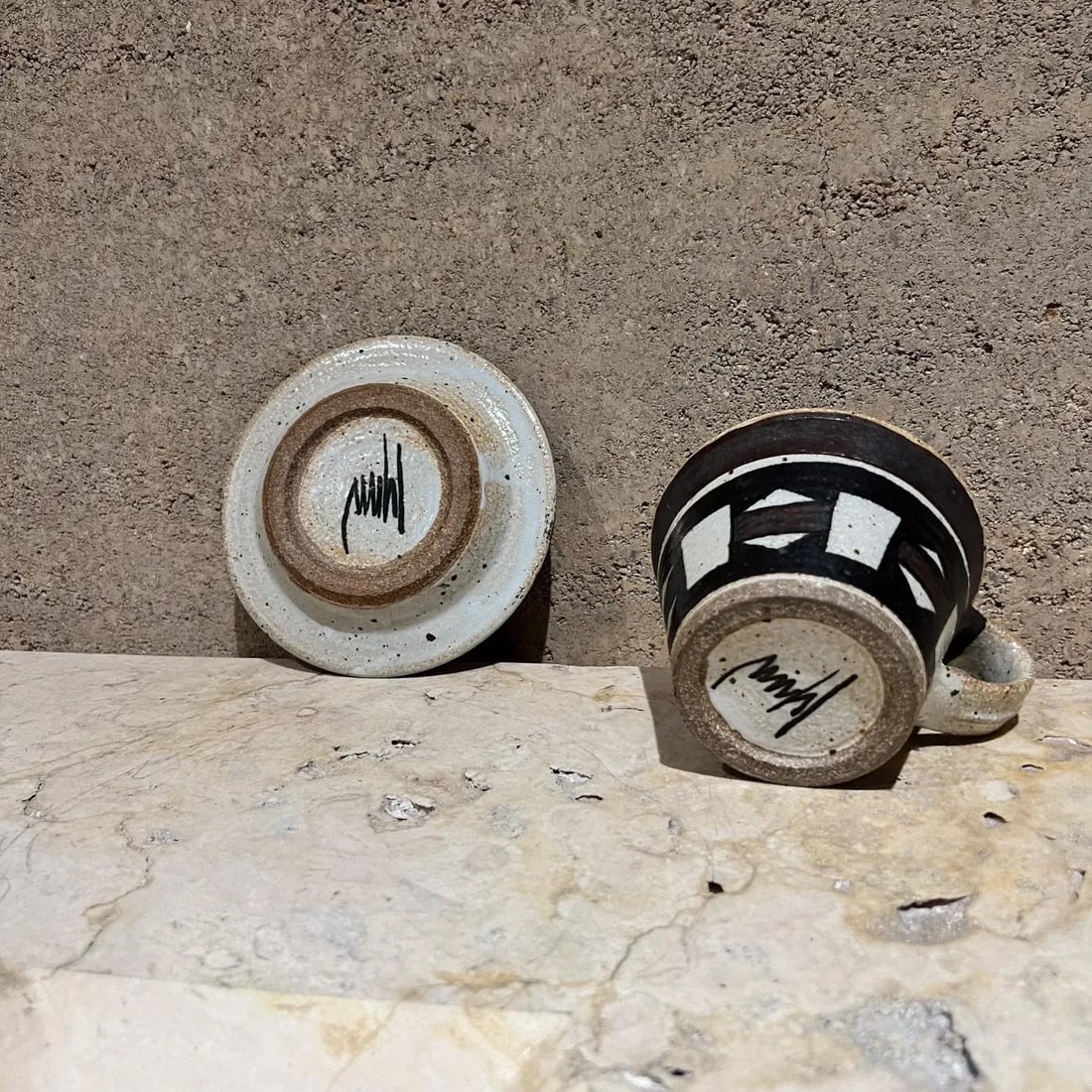 1970s Studio Art Pottery Coffee Cup and Saucer Stoneware - 6