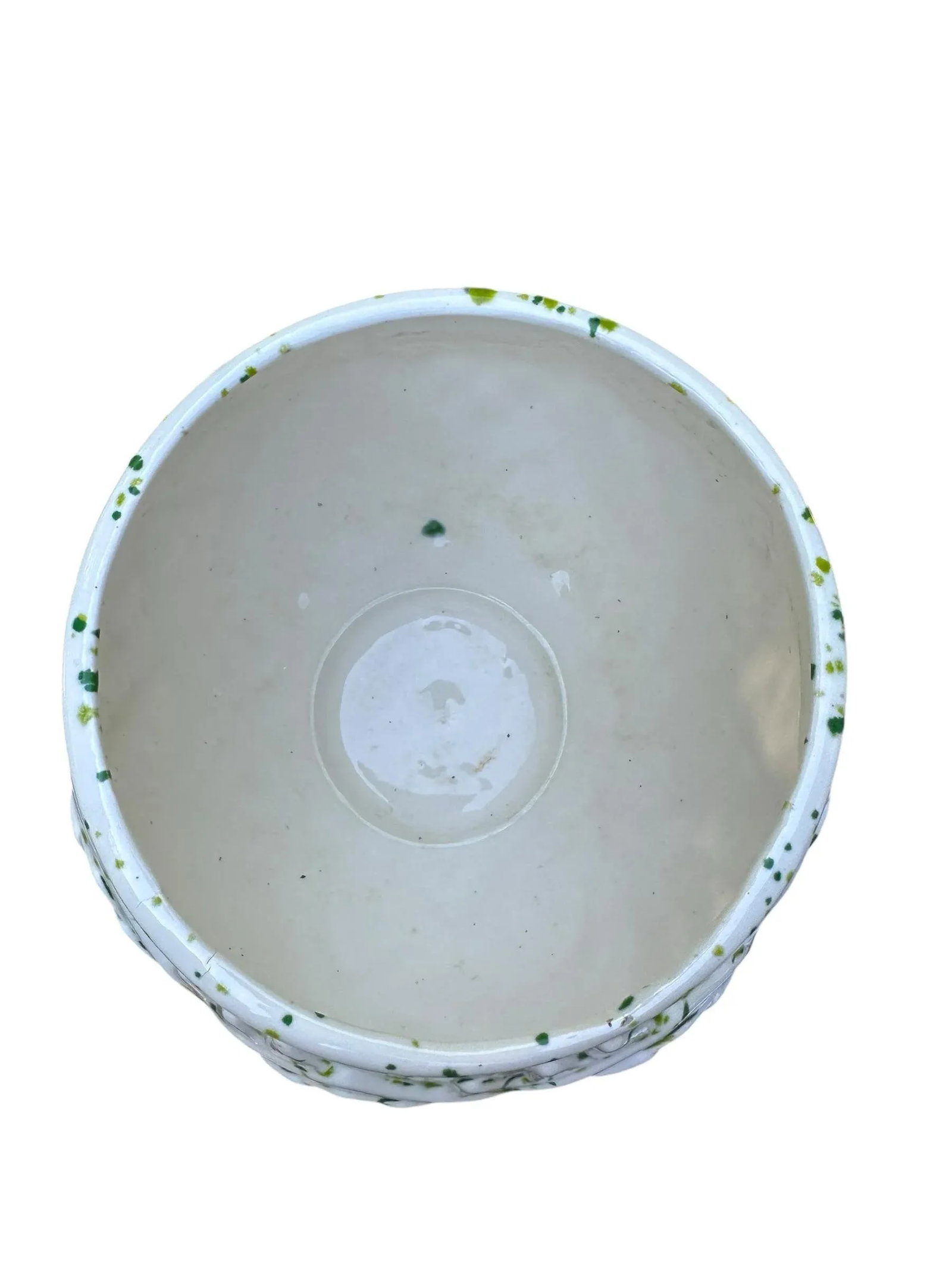 1970s Green Splatter-Ware Geometric White Planter Vase - 11