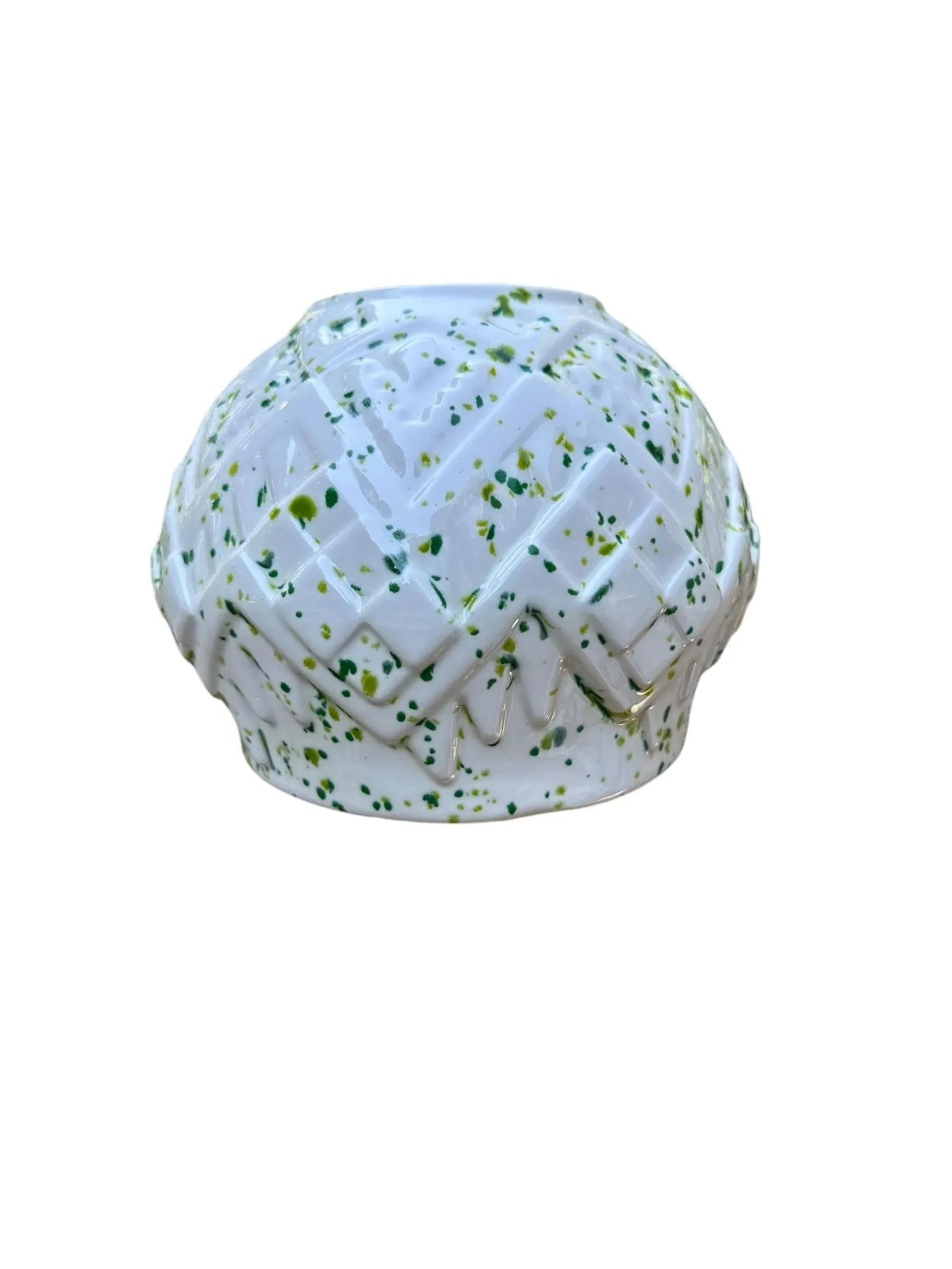1970s Green Splatter-Ware Geometric White Planter Vase - 5