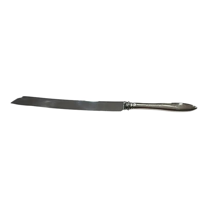 1960s Sterling Gorham Wedding Cake Knife: Vintage Sterling Siver Wedding Cake Knife by Gorham Stainless Steel blade with 'Sterling' marked on handle. Engraved Nancy and Frank August 26, 1967 This piece has been hand polished. 12.5" long