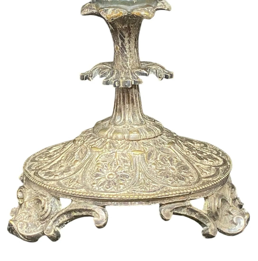 Antique Pair French Silver Sevres Porcelain With Vibrant Floral Design Candelabras Candlesticks - 7