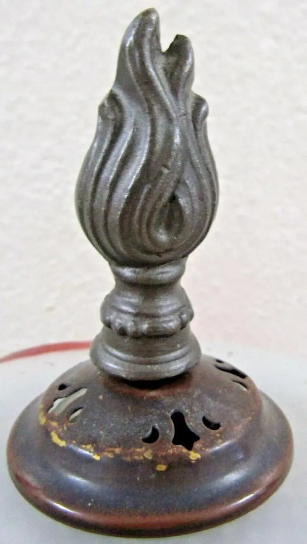 Vintage Hand Blown Reverse Painted Glass Table Lamp Bronzed Metal With Onyx Base - 6