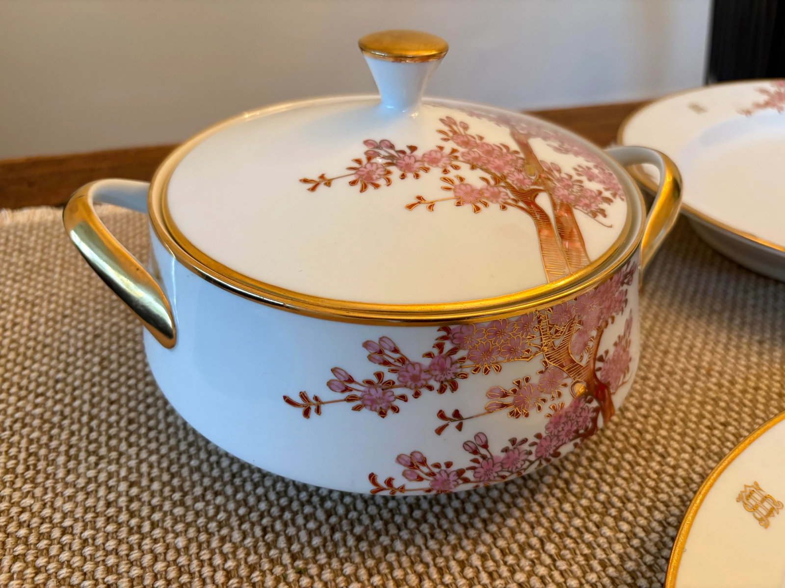 Vintage Serving Set Featuring Handpainted Gilded Cherry Blossoms by Soko China- 6 Pieces - 4
