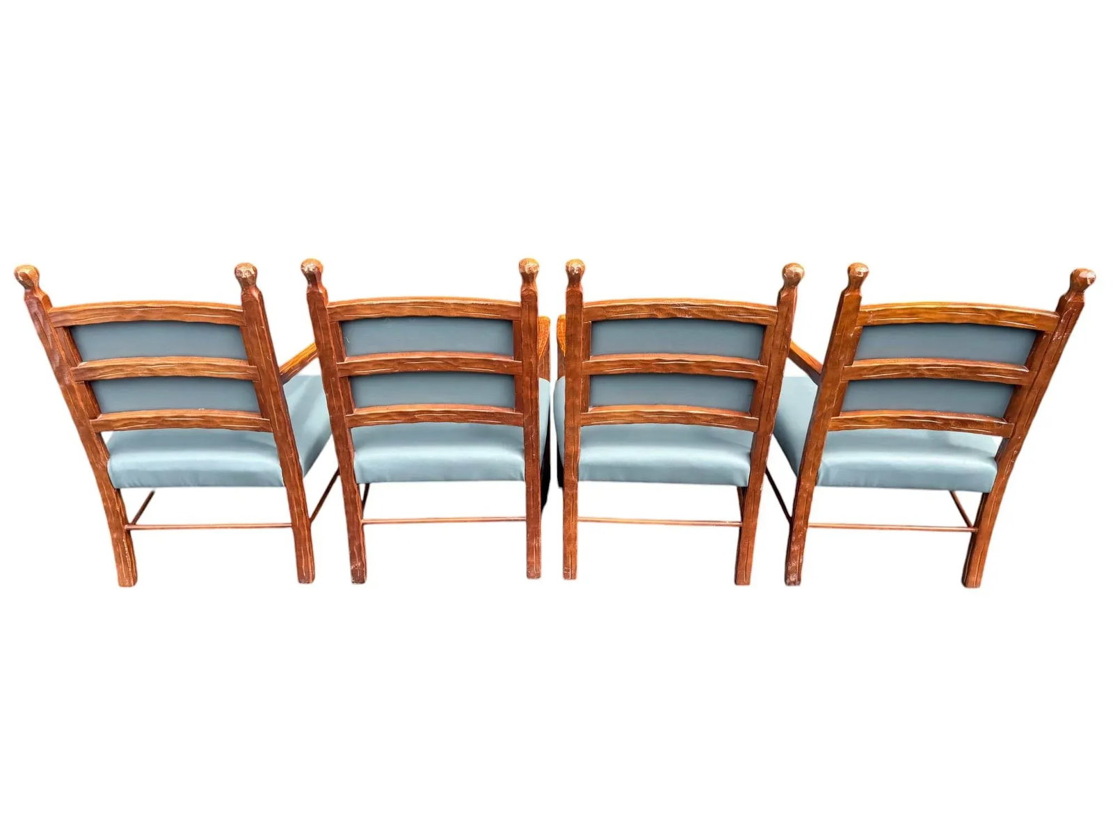 Late 20th Century Rustic Style Carved Wood and Blue Faux Leather Dining Chairs - a Set of 4 - 5