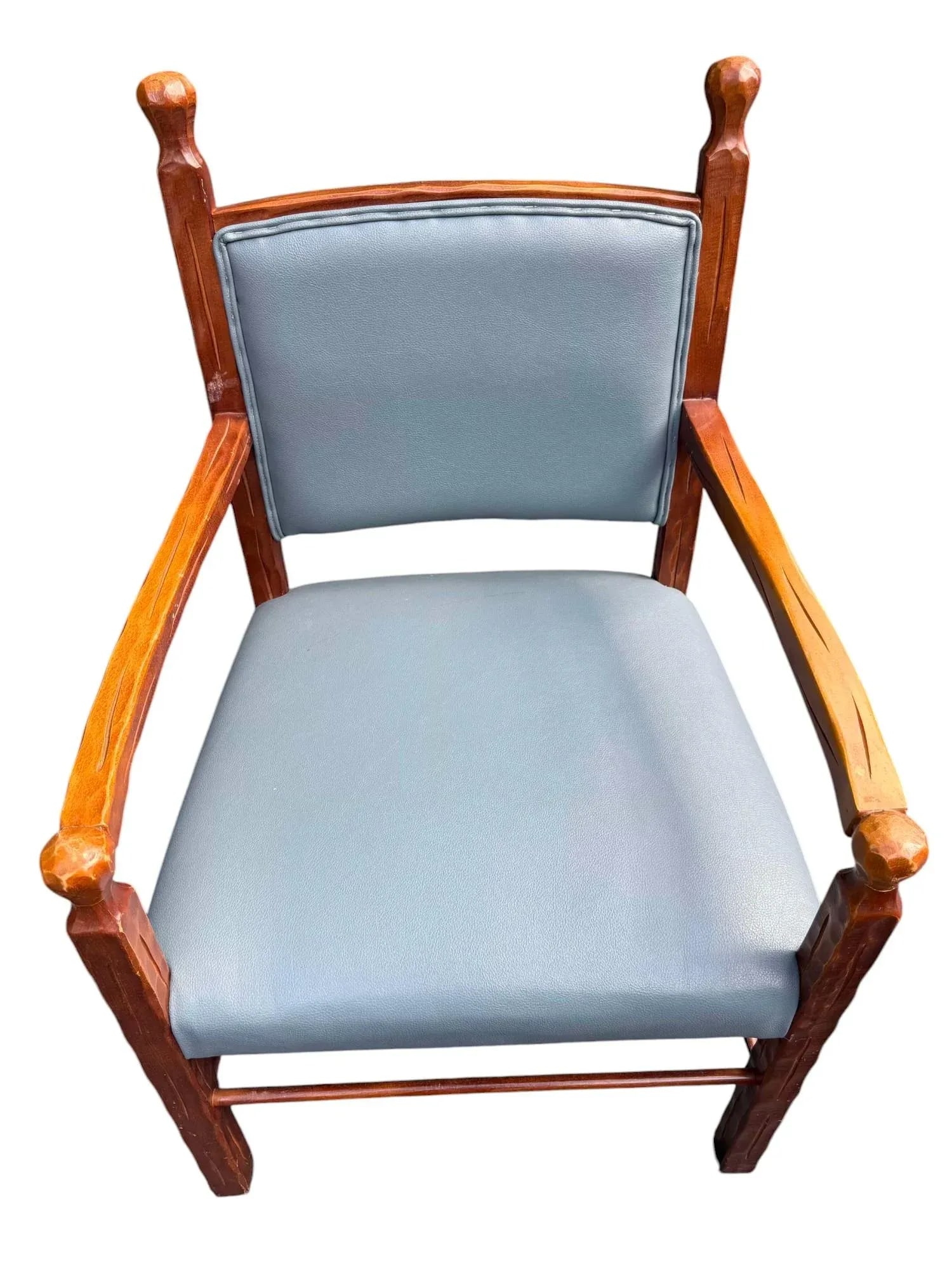 Late 20th Century Rustic Style Carved Wood and Blue Faux Leather Dining Chairs - a Set of 4 - 6