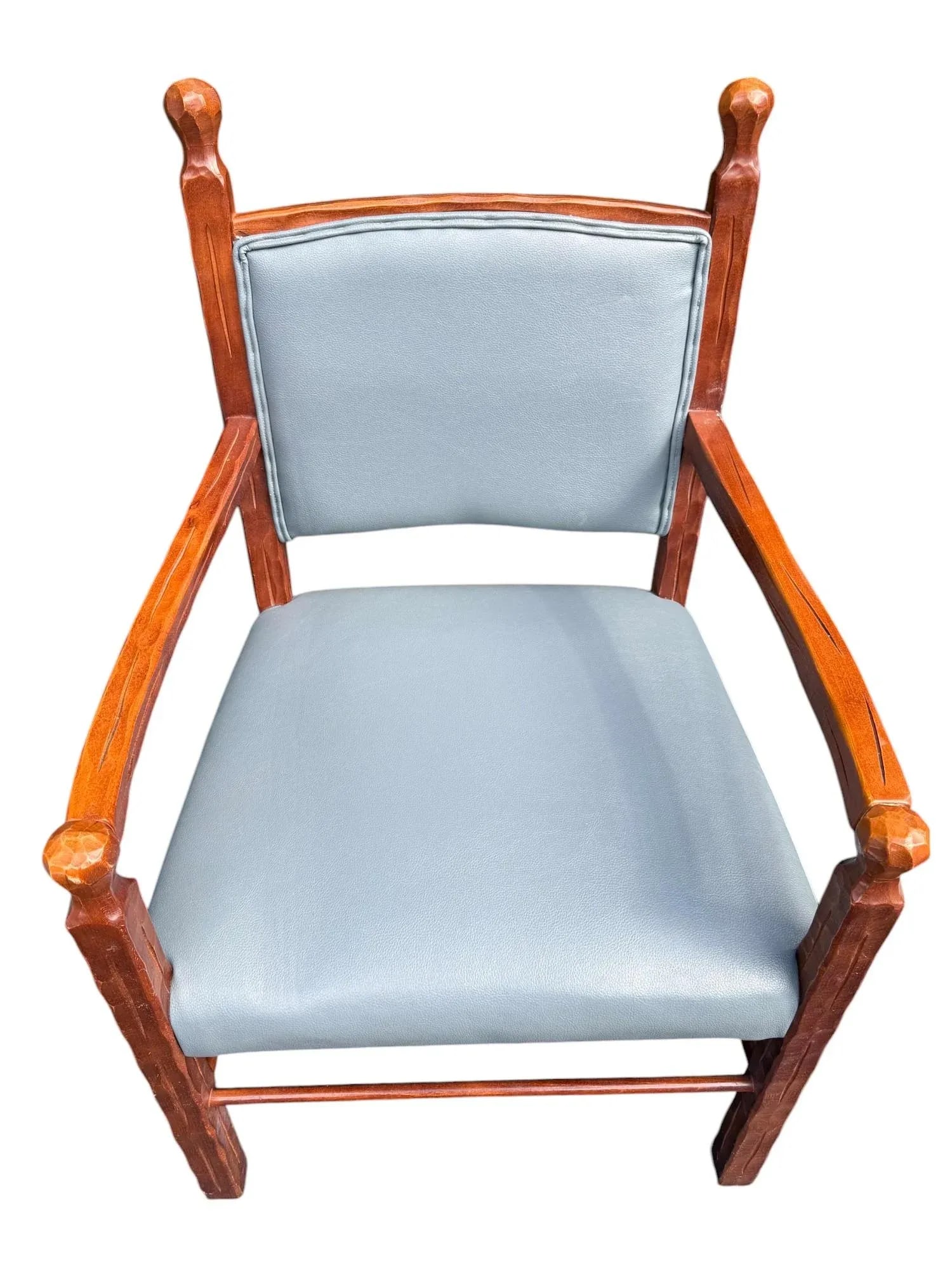 Late 20th Century Rustic Style Carved Wood and Blue Faux Leather Dining Chairs - a Set of 4 - 8