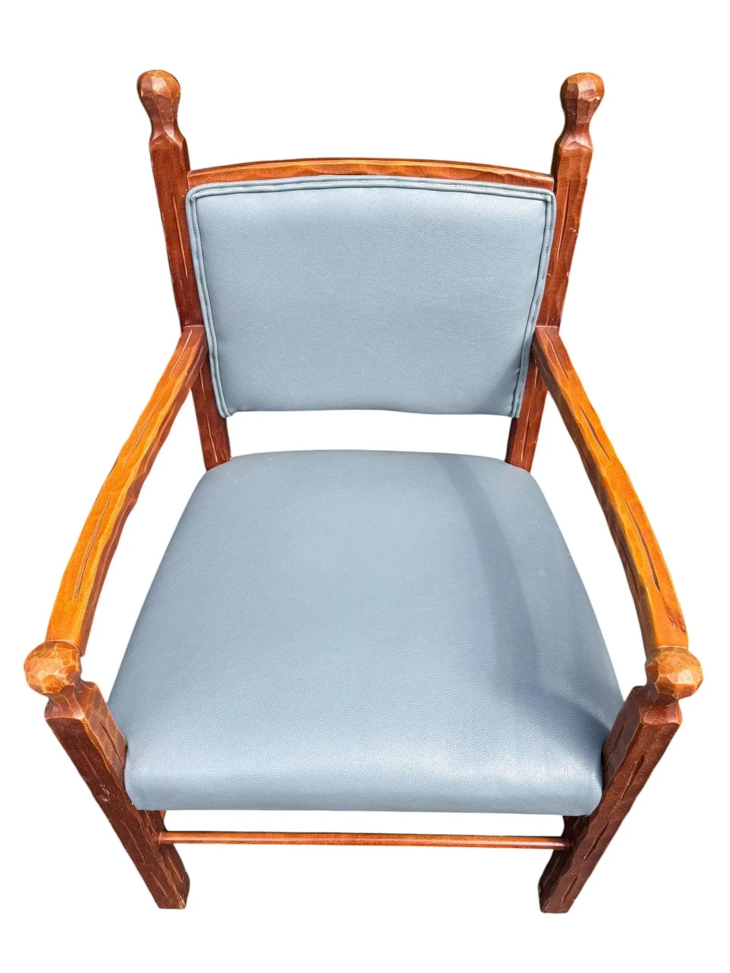 Late 20th Century Rustic Style Carved Wood and Blue Faux Leather Dining Chairs - a Set of 4 - 9