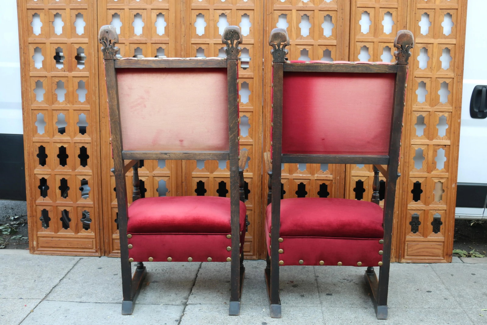 Antique Pair of Italian Carved Wood Throne Chairs - 4