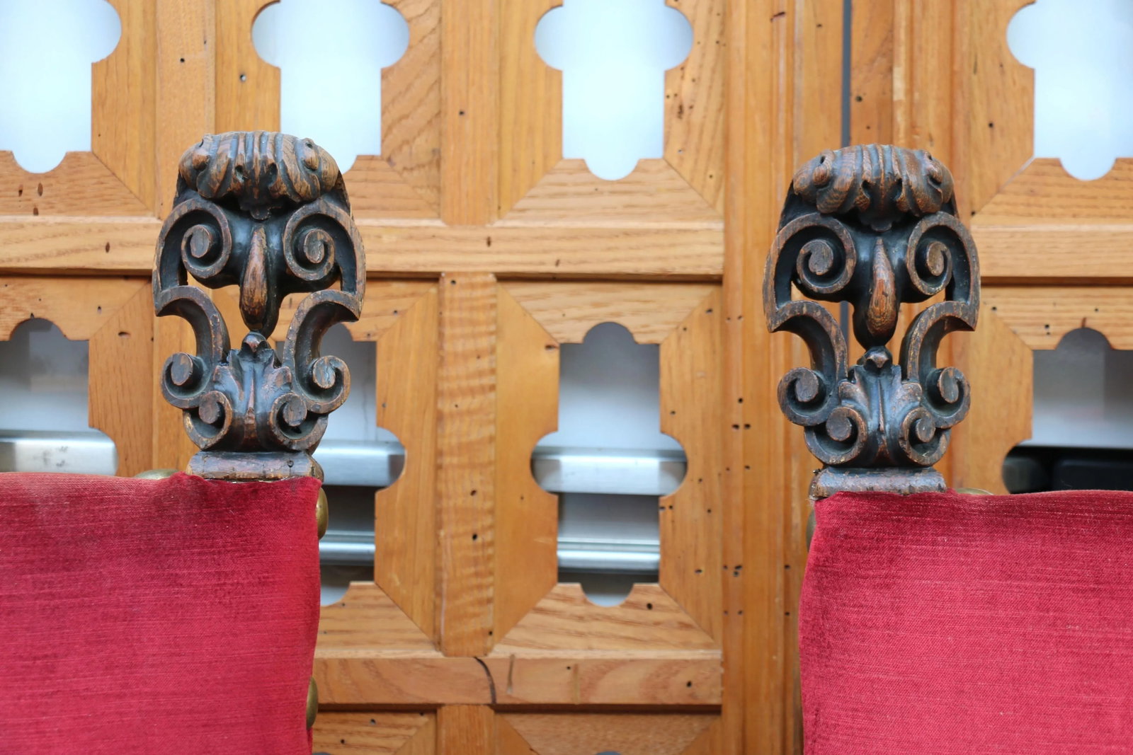 Antique Pair of Italian Carved Wood Throne Chairs - 6