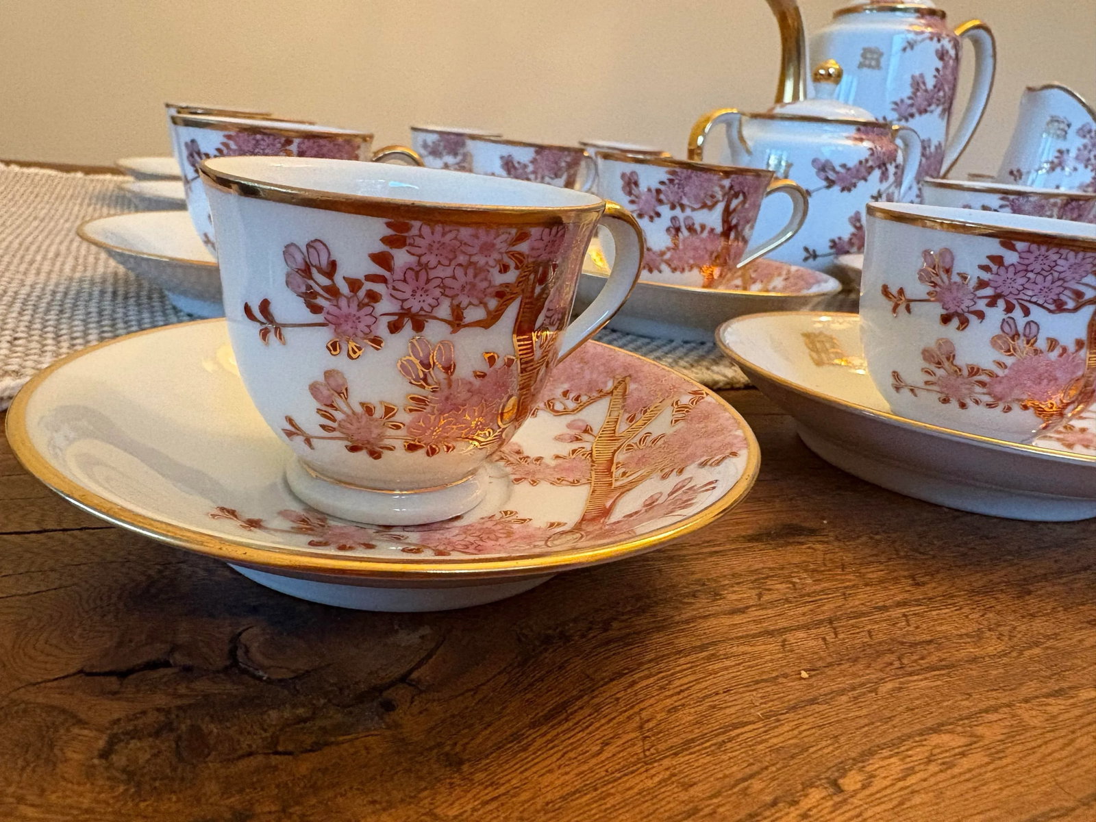 Vintage Handpainted Coffee Service Set for 12 - Featuring Gilded Cherry Blossoms by Soko China - 3