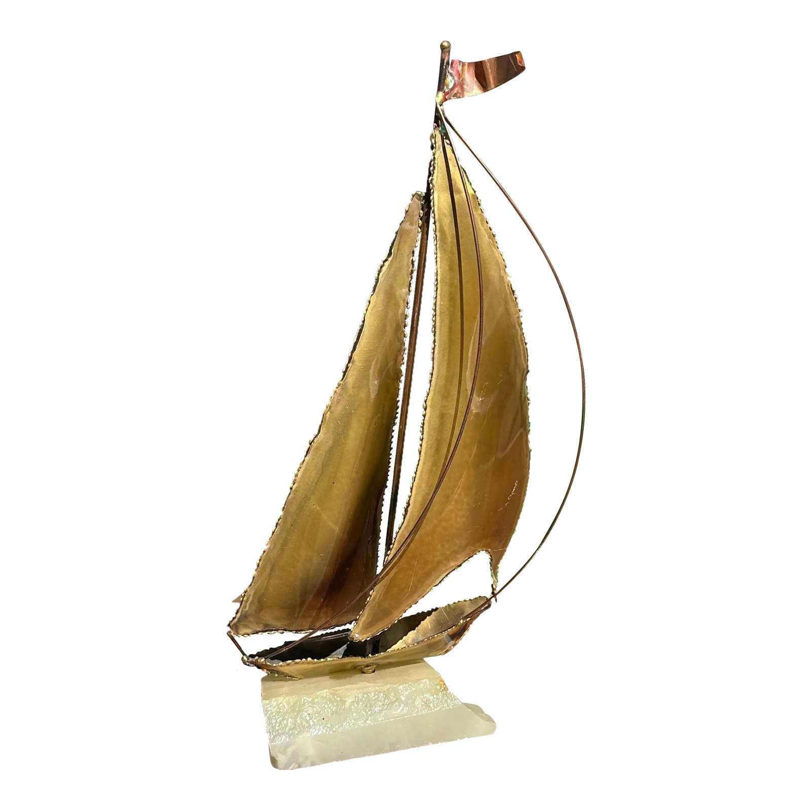 Brass Sailboat Sculpture on Marble Slab: Up for consideration is a beautiful brass sailboat sculpture on a marble slab. This would look lovely in your home and it is a great find for the interior design enthusiast. Please check out my other