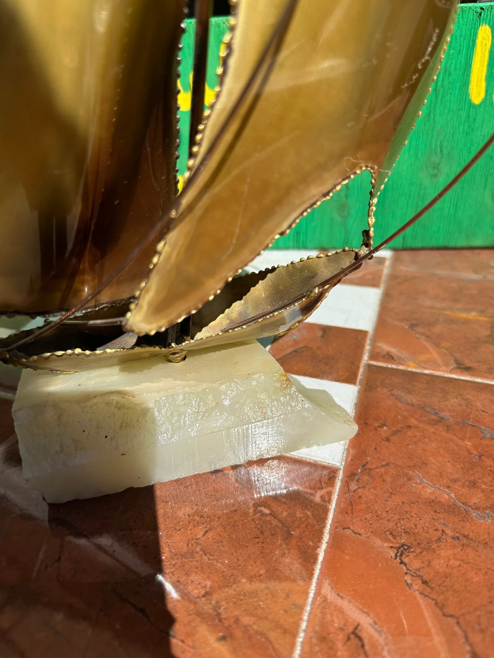 Brass Sailboat Sculpture on Marble Slab - 2