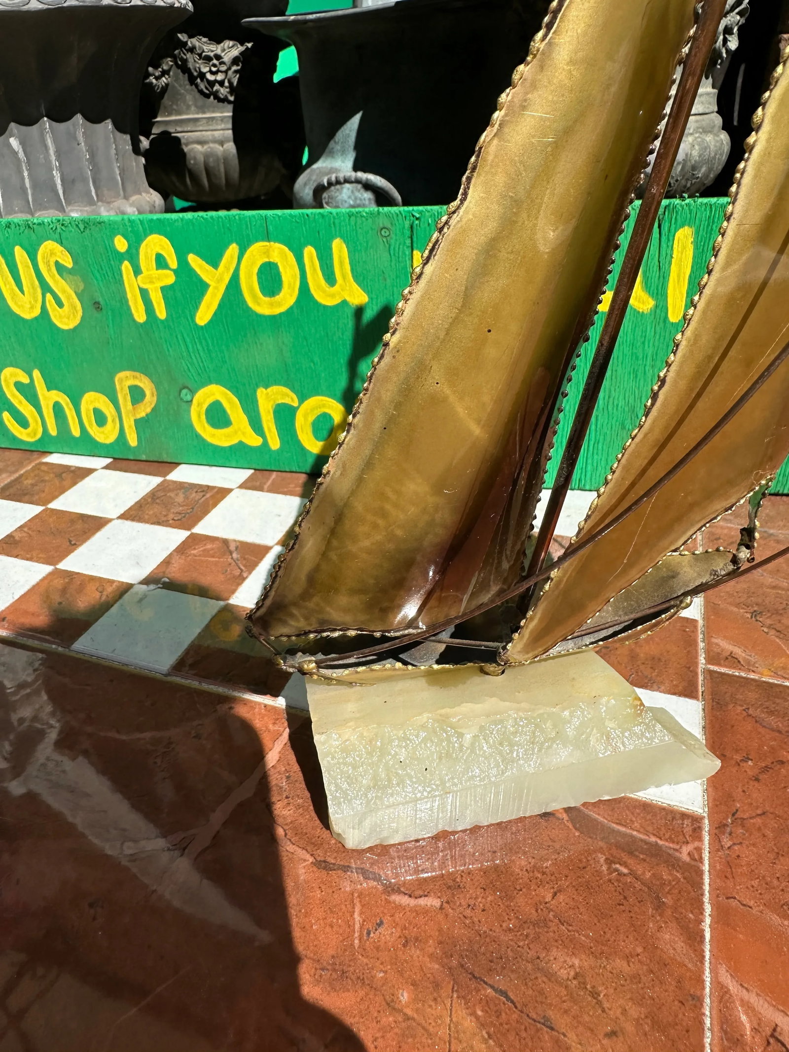 Brass Sailboat Sculpture on Marble Slab - 3