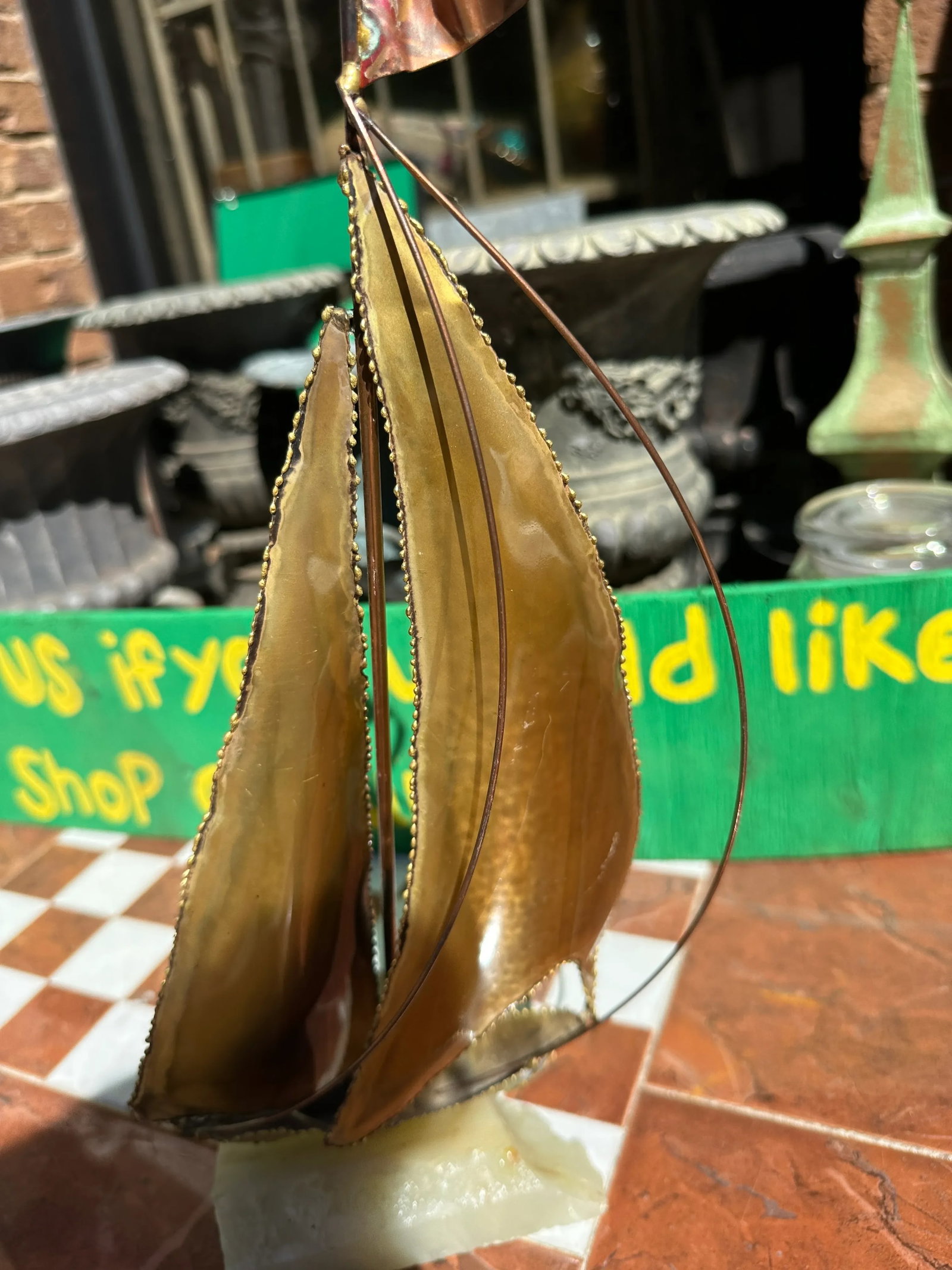 Brass Sailboat Sculpture on Marble Slab - 5