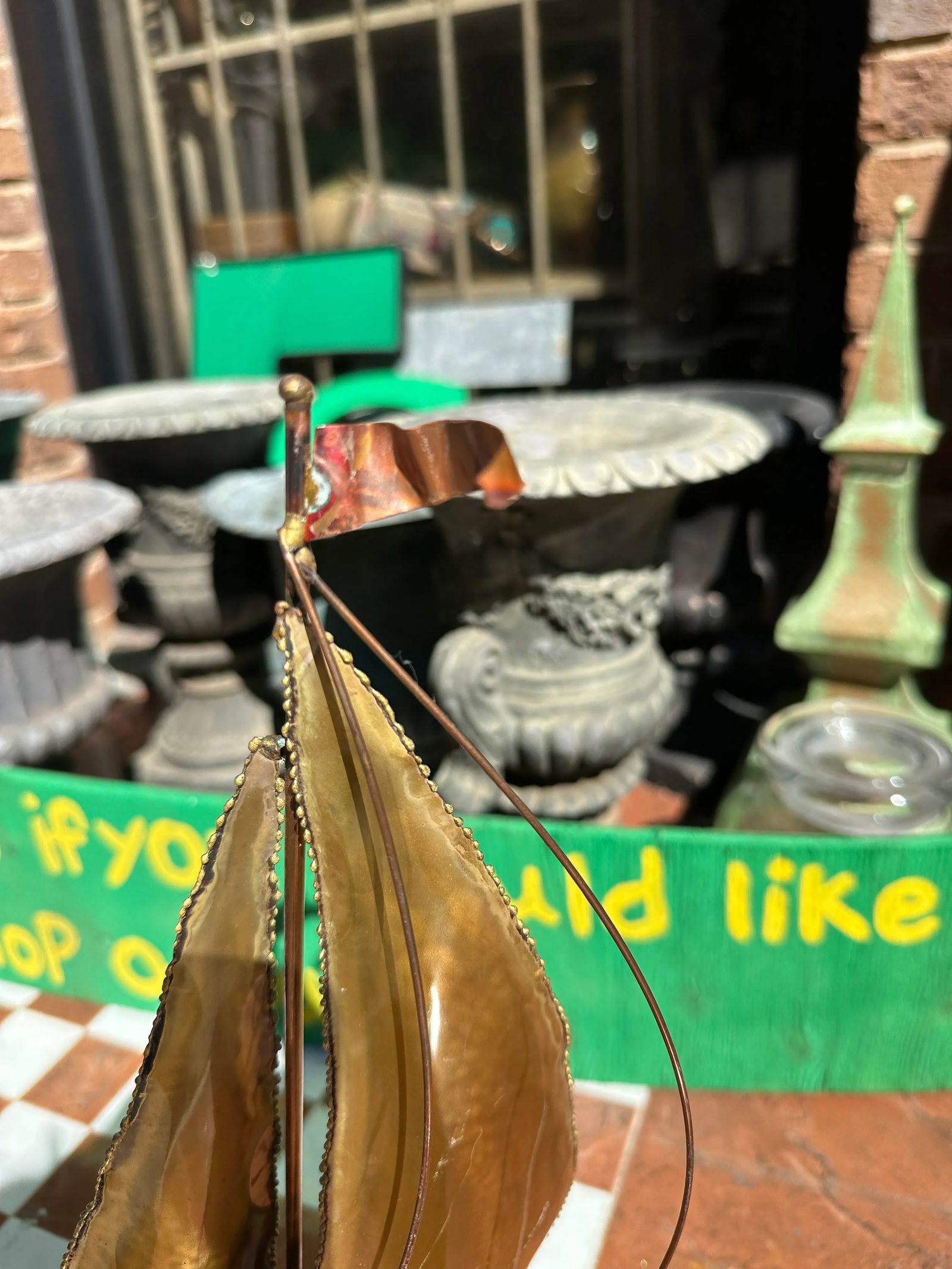 Brass Sailboat Sculpture on Marble Slab - 6