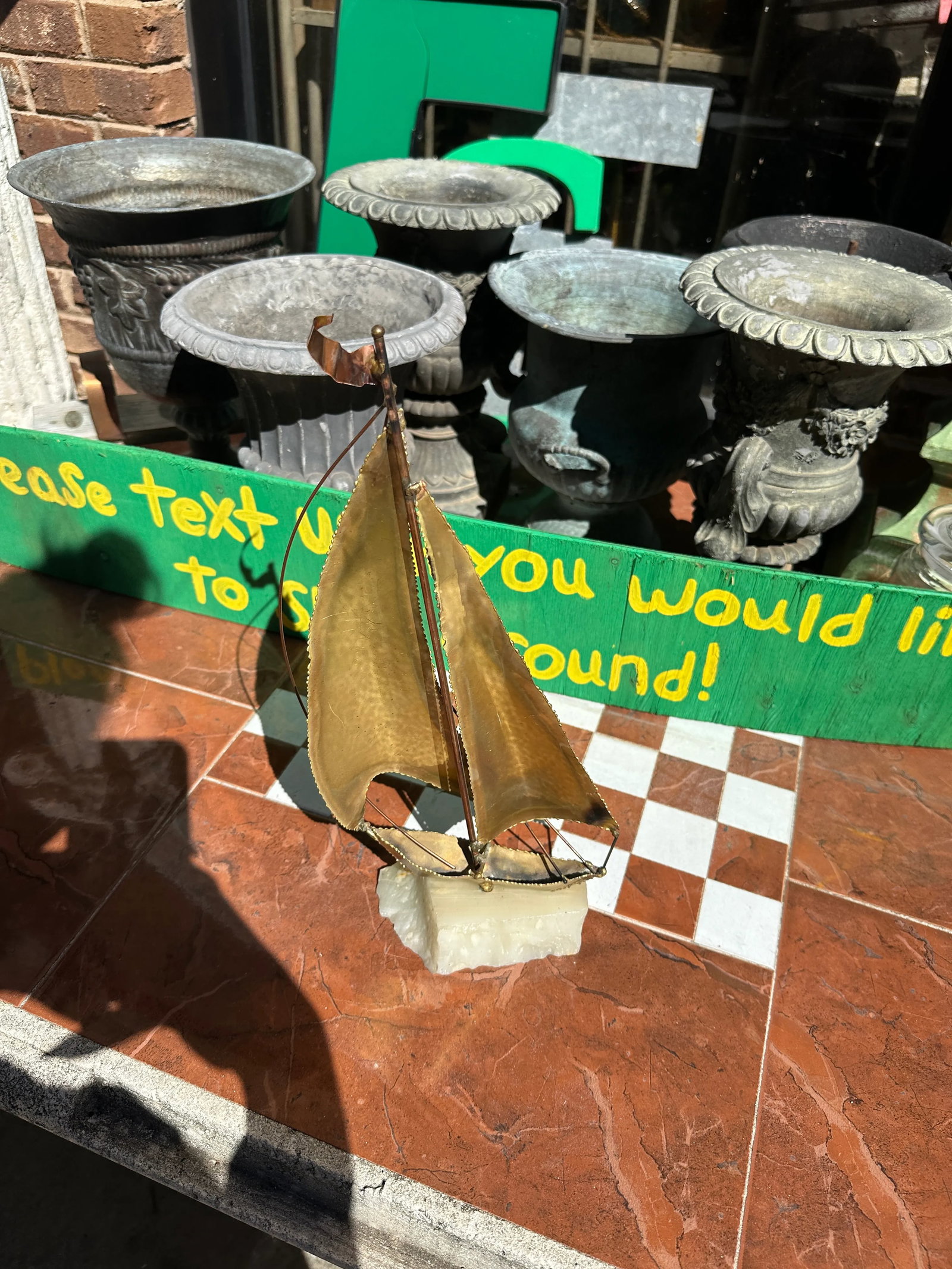 Brass Sailboat Sculpture on Marble Slab - 7