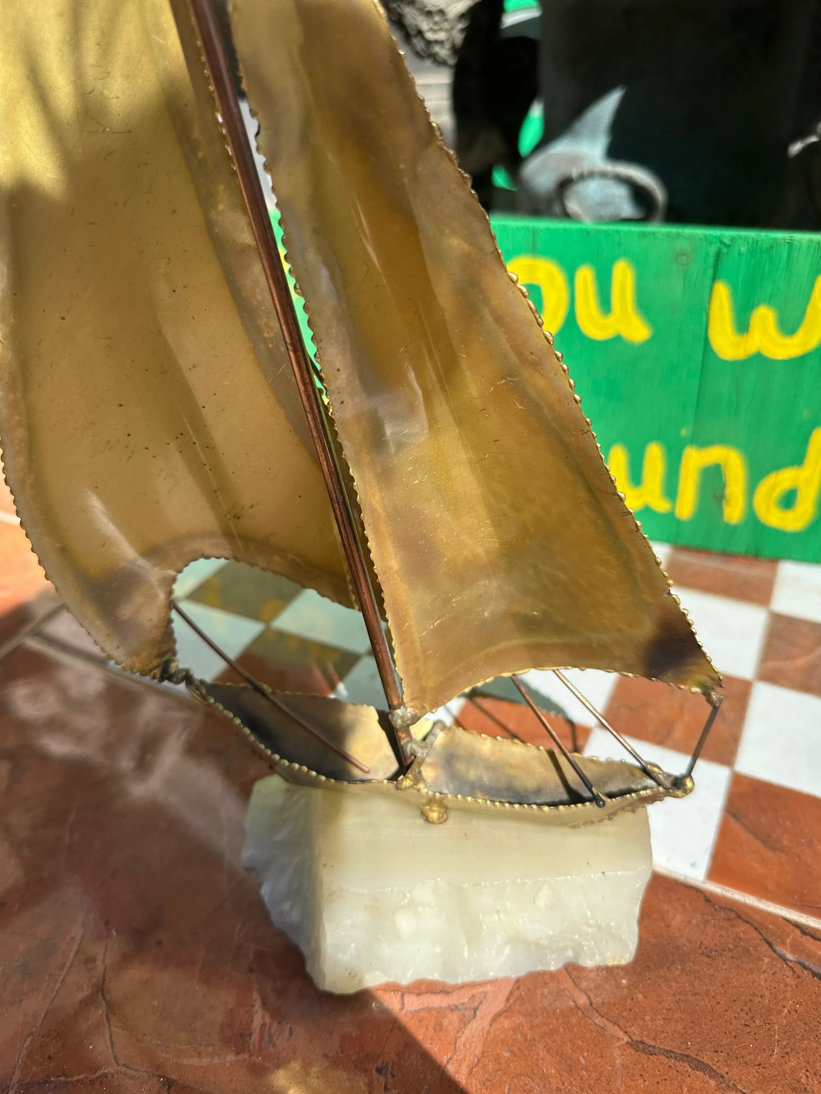 Brass Sailboat Sculpture on Marble Slab - 8