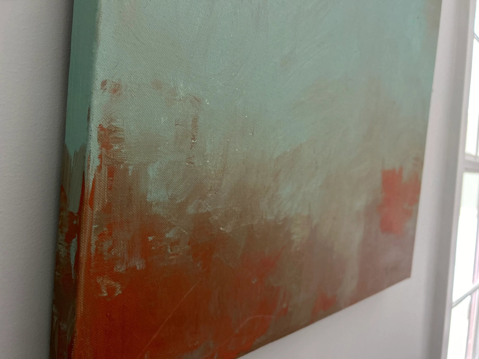 Abstract Moody Blue Oil on Canvas Untitled by Colleen Rourke - 5