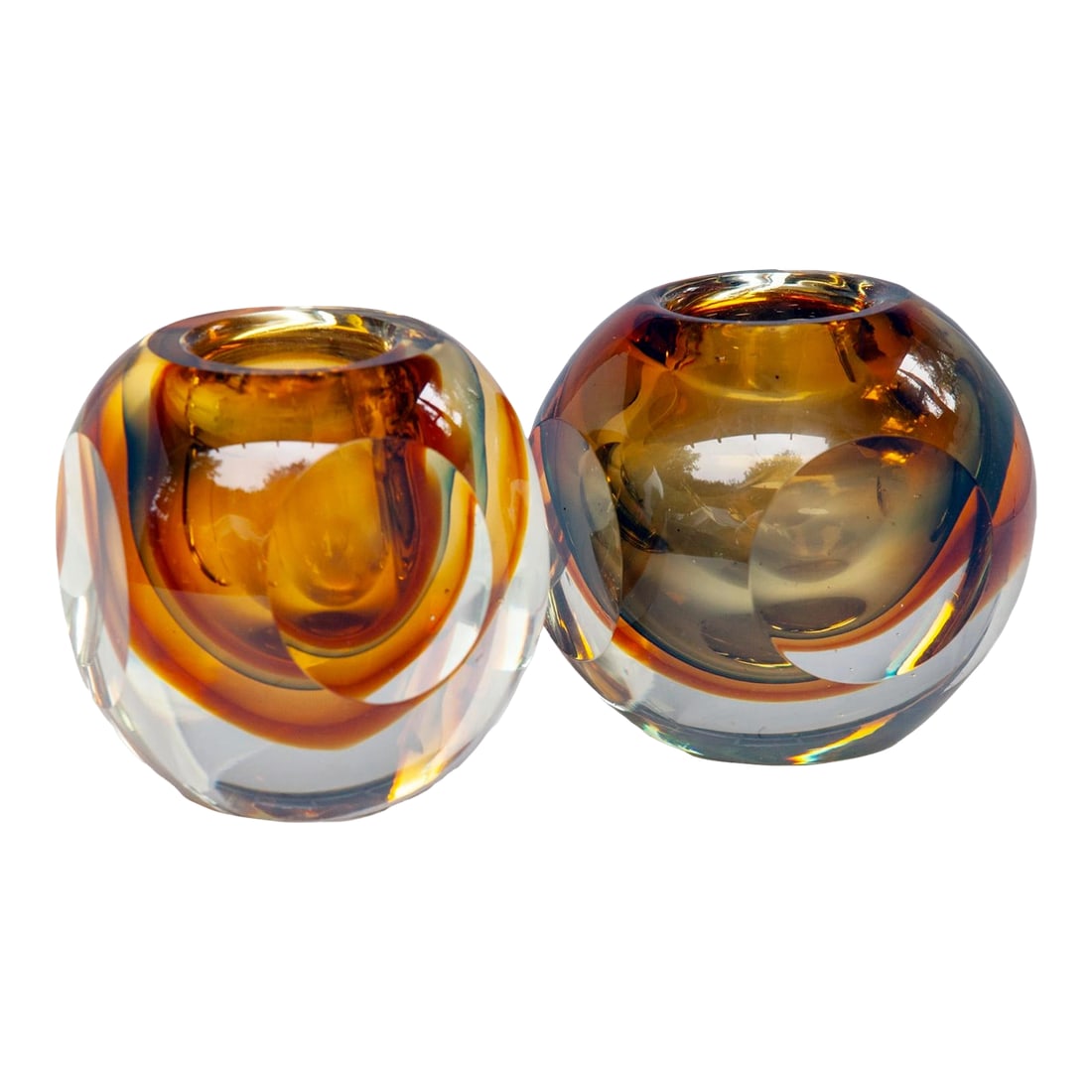 Pair of Late 20th Century Crystal Glass Vases: Pair Crystal Glass Vases. Clear glass with smokey rust color crystal. Great accessory for Lighted shelving or coffee table. Condition: Alterations: Original Condition Unaltered Imperfections: Some