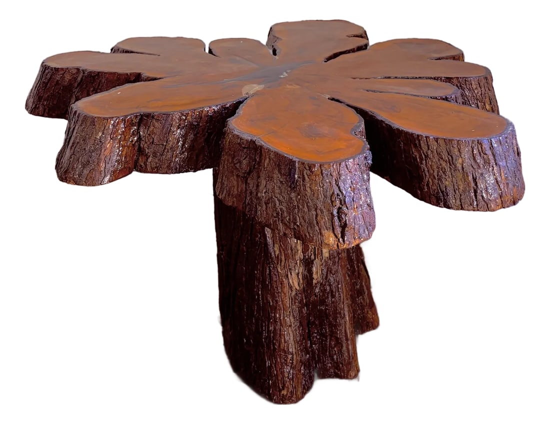 American Single Slab Natural Free-Form Tree Cut Burl Side Table: An exquisite piece of organic furniture - an American lacquered live-edge burl side table. This is a remarkable example of design and workmanship. The table features a free-form live-edge specimen