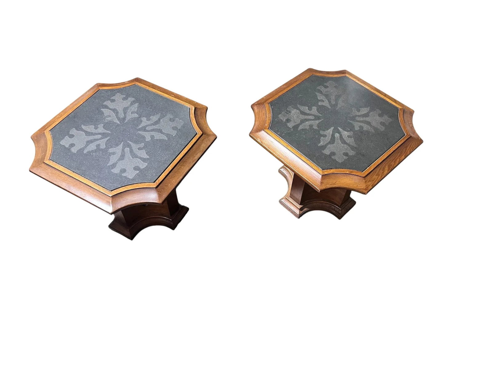 1960s Pair of Drexal Spanish Mediterranean Bunching Side Tables With Slate Top - 2