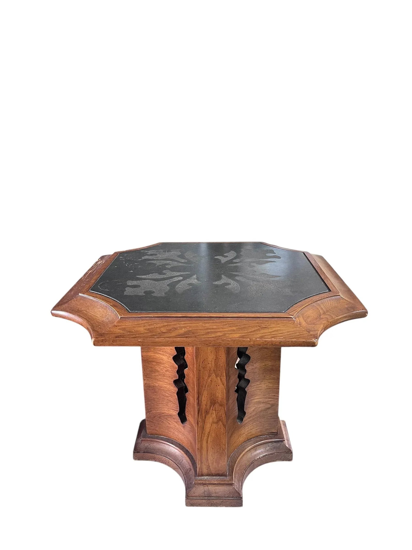 1960s Pair of Drexal Spanish Mediterranean Bunching Side Tables With Slate Top - 4