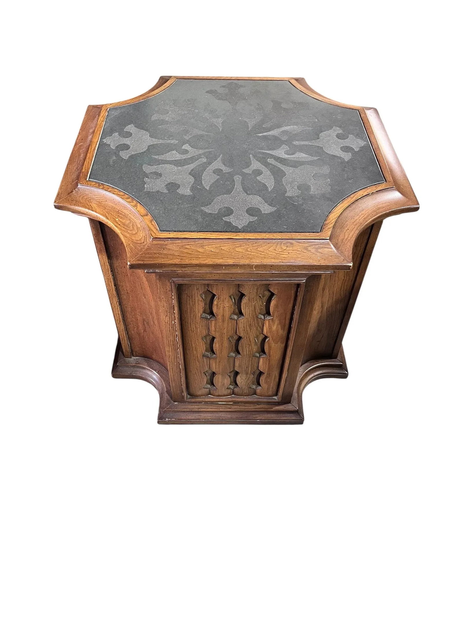 1960s Drexel Spanish Mediterranean Storage Accent End Table With Etched Slate Top - 3