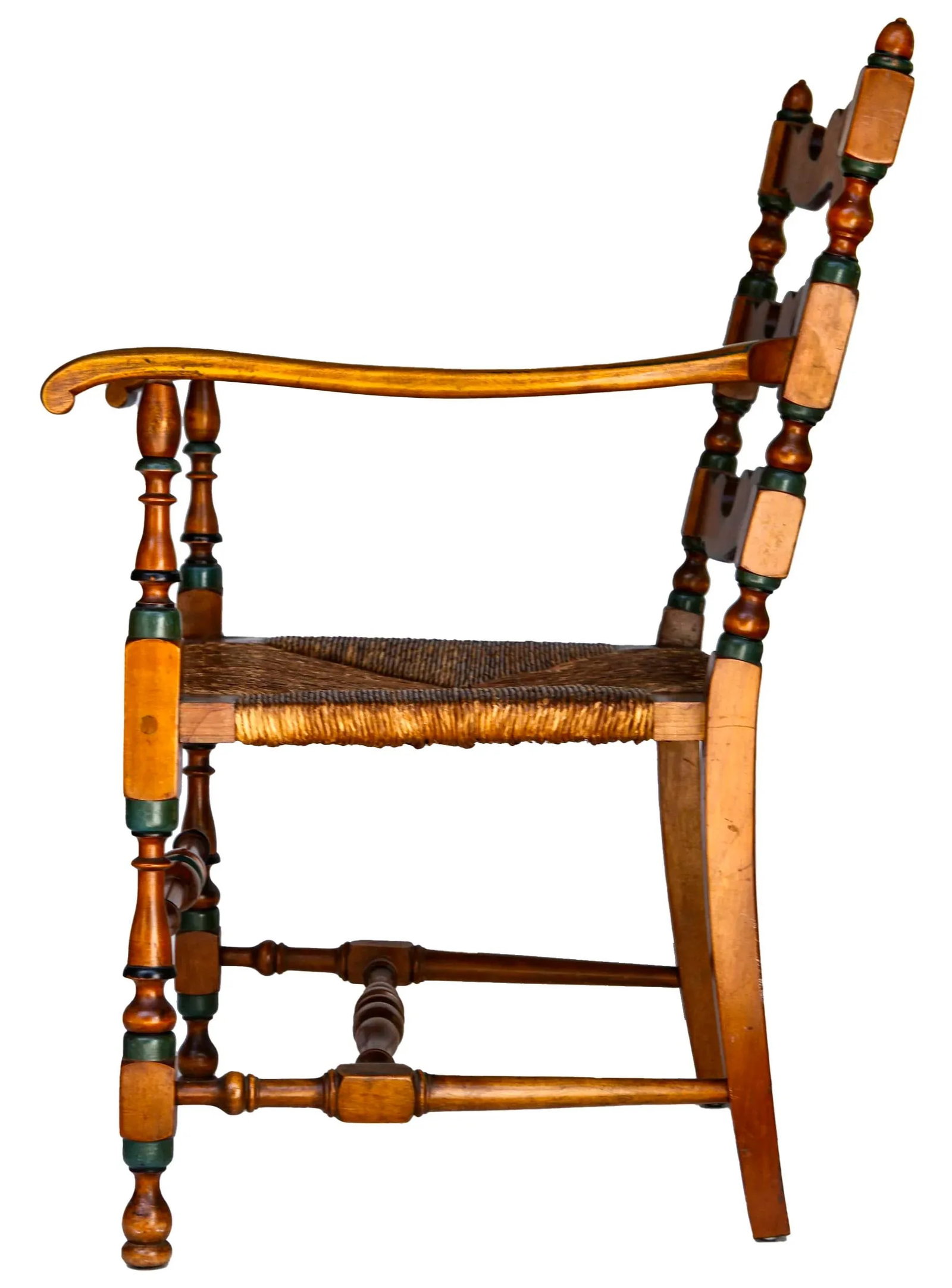 1930s Antique Wood Chair With Rush Seat - 3