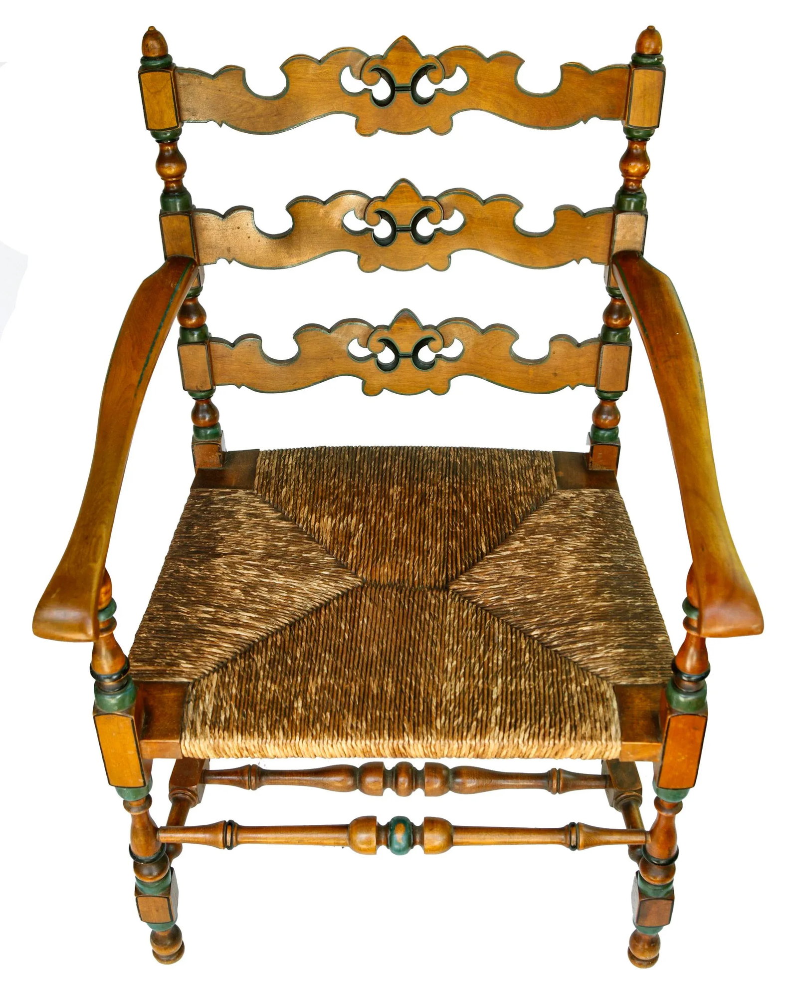 1930s Antique Wood Chair With Rush Seat - 4