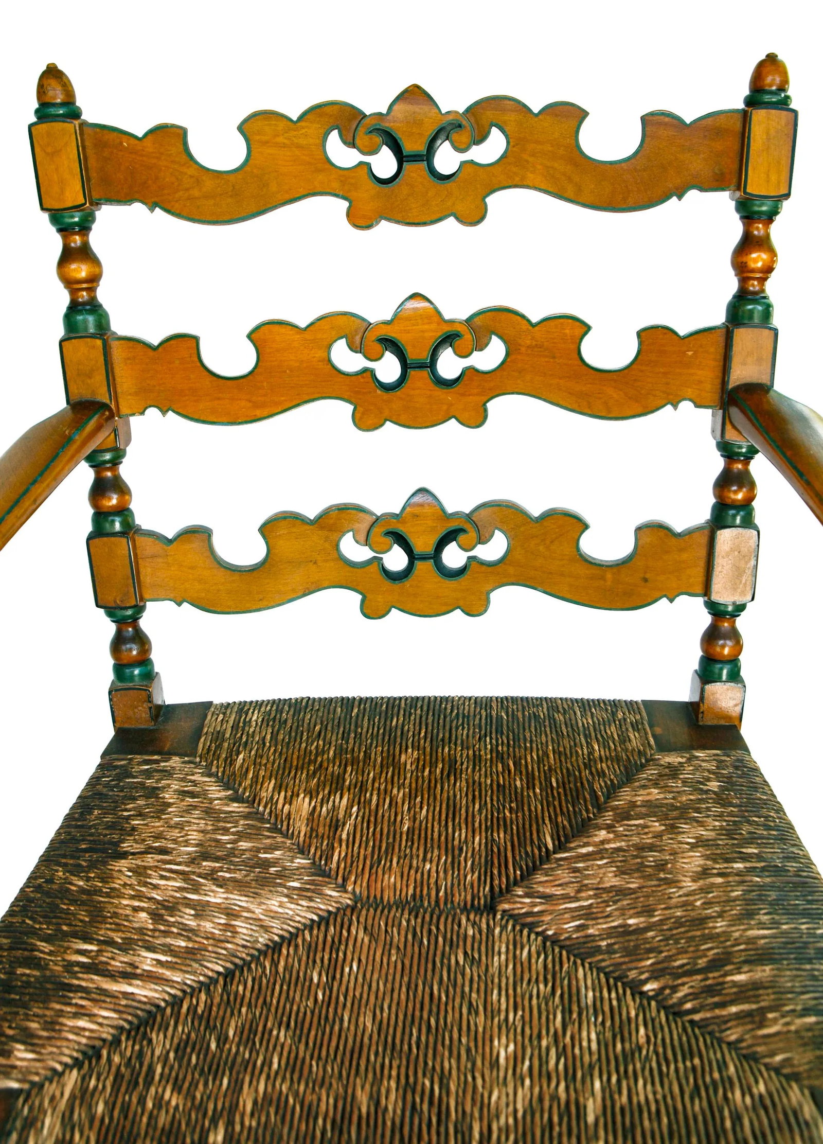 1930s Antique Wood Chair With Rush Seat - 7