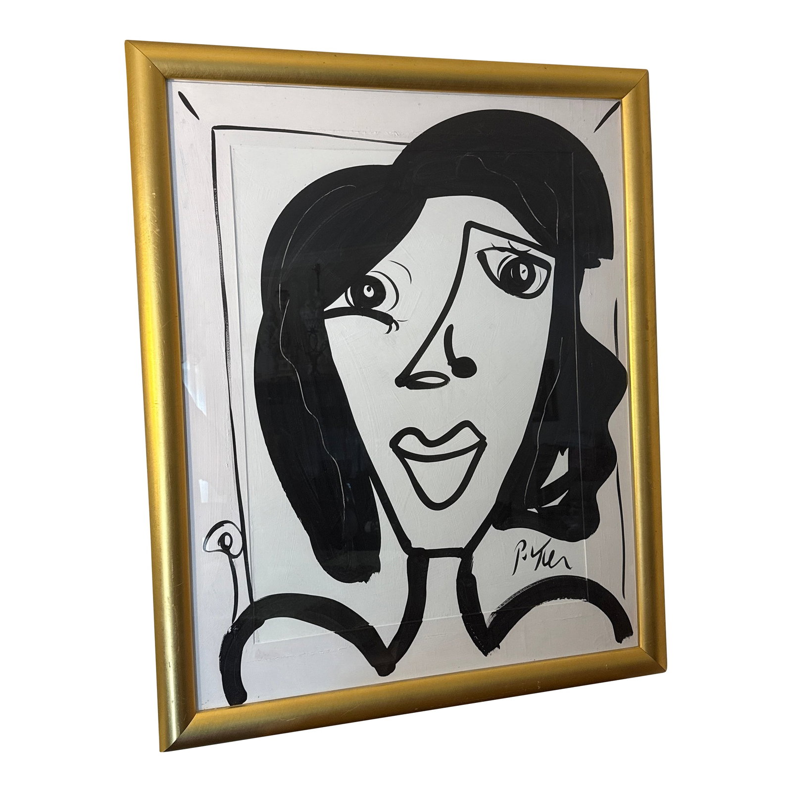 1970s Peter Keil Original Black & White Abstract Portrait Painting, Framed: Fantastic original painting by Listed world renowned artist Peter Robert Keil (born 1942 Germany) Peter has self proclaimed to be the last of the living legend artists working in his career with great