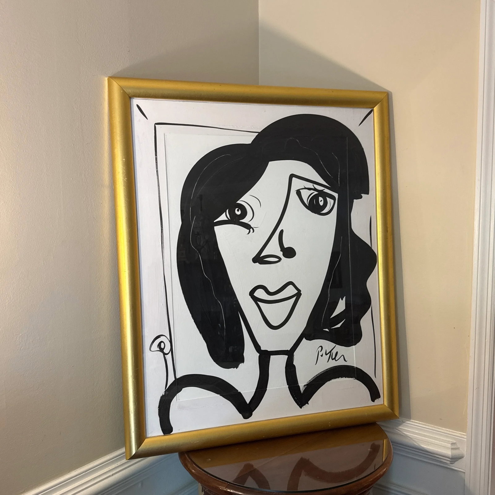 1970s Peter Keil Original Black & White Abstract Portrait Painting, Framed - 2