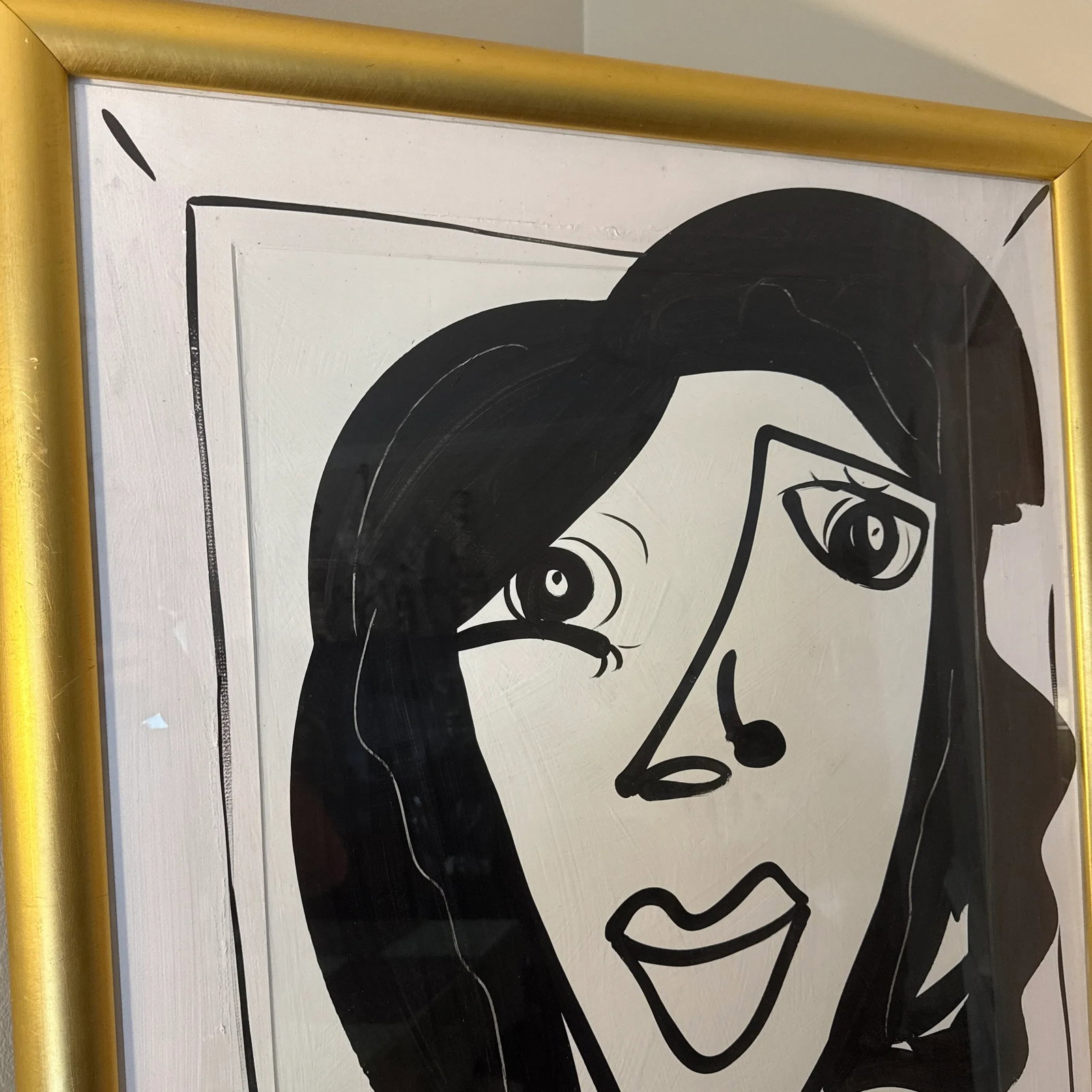 1970s Peter Keil Original Black & White Abstract Portrait Painting, Framed - 3