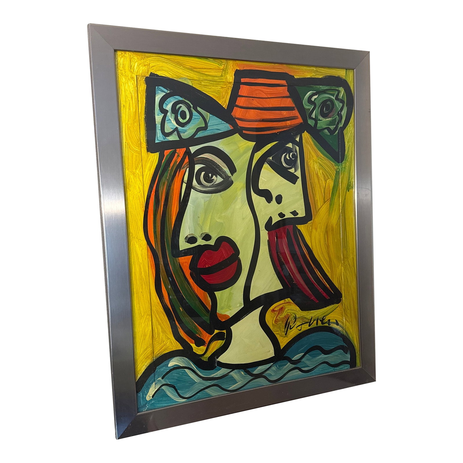 1970s Abstract Peter Keil Original Oil on Foam Board Framed Painting: Peter Keil is a German artist that focuses primarily on abstract expressionism. Keil painted with some of the greats including, Joan Miro, Andy Warhol and Pablo Picasso, to name a few. This piece is o