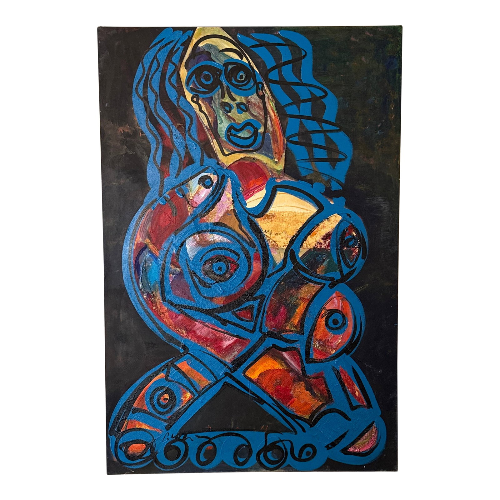 1960s Peter Keil Original Blue Abstract Portrait Mix Media Painting: Fantastic original paintings by Listed world renowned artist Peter Robert Keil (born 1942 Germany) Peter has self proclaimed to be the last of the living legend artists working in his career with grea
