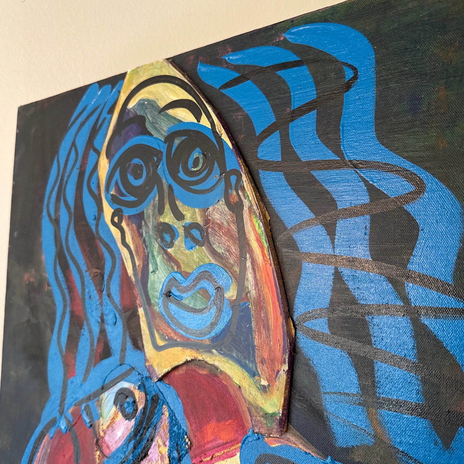 1960s Peter Keil Original Blue Abstract Portrait Mix Media Painting - 6