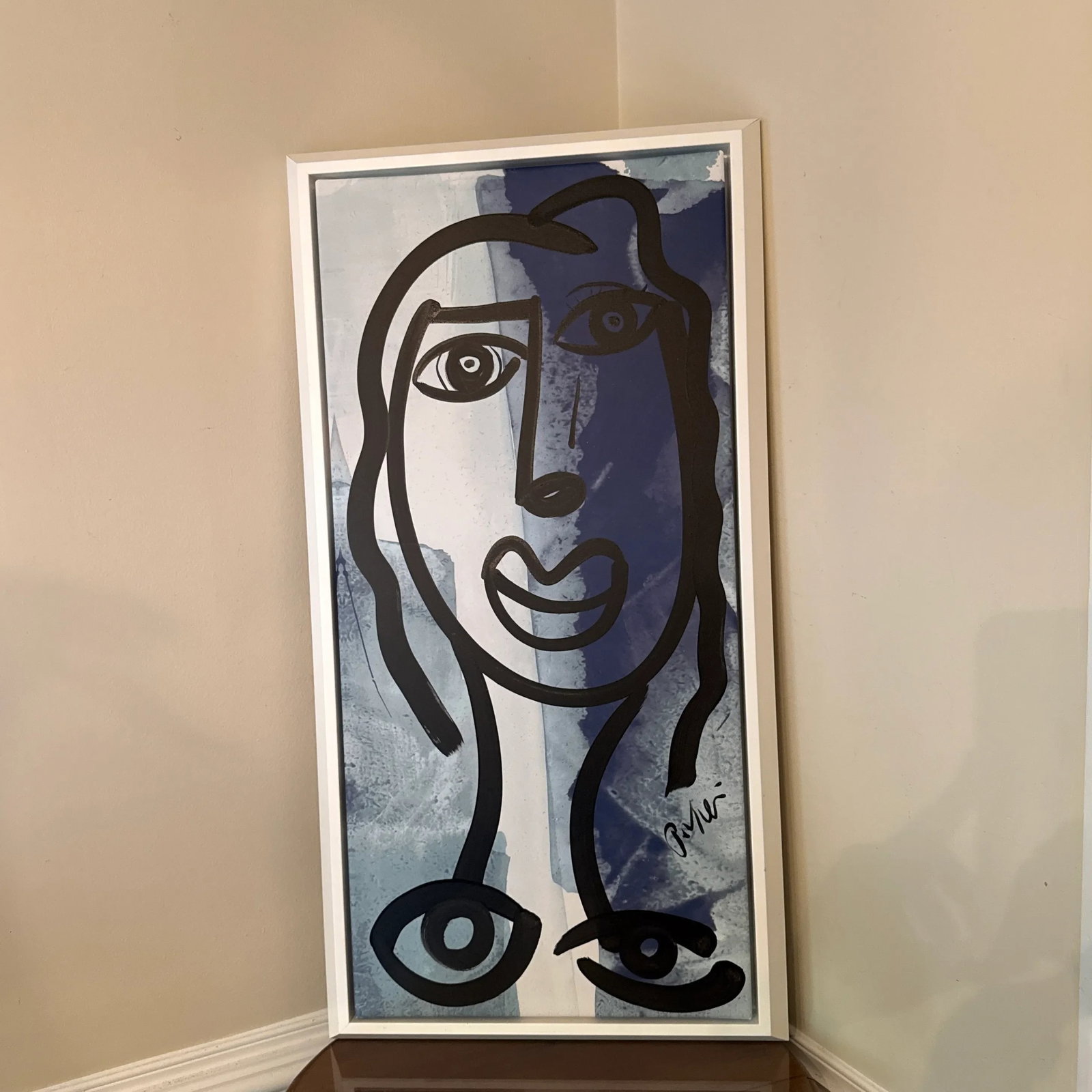 1970s Peter Keil Original Black & White Abstract Portrait Painting, Framed - 2