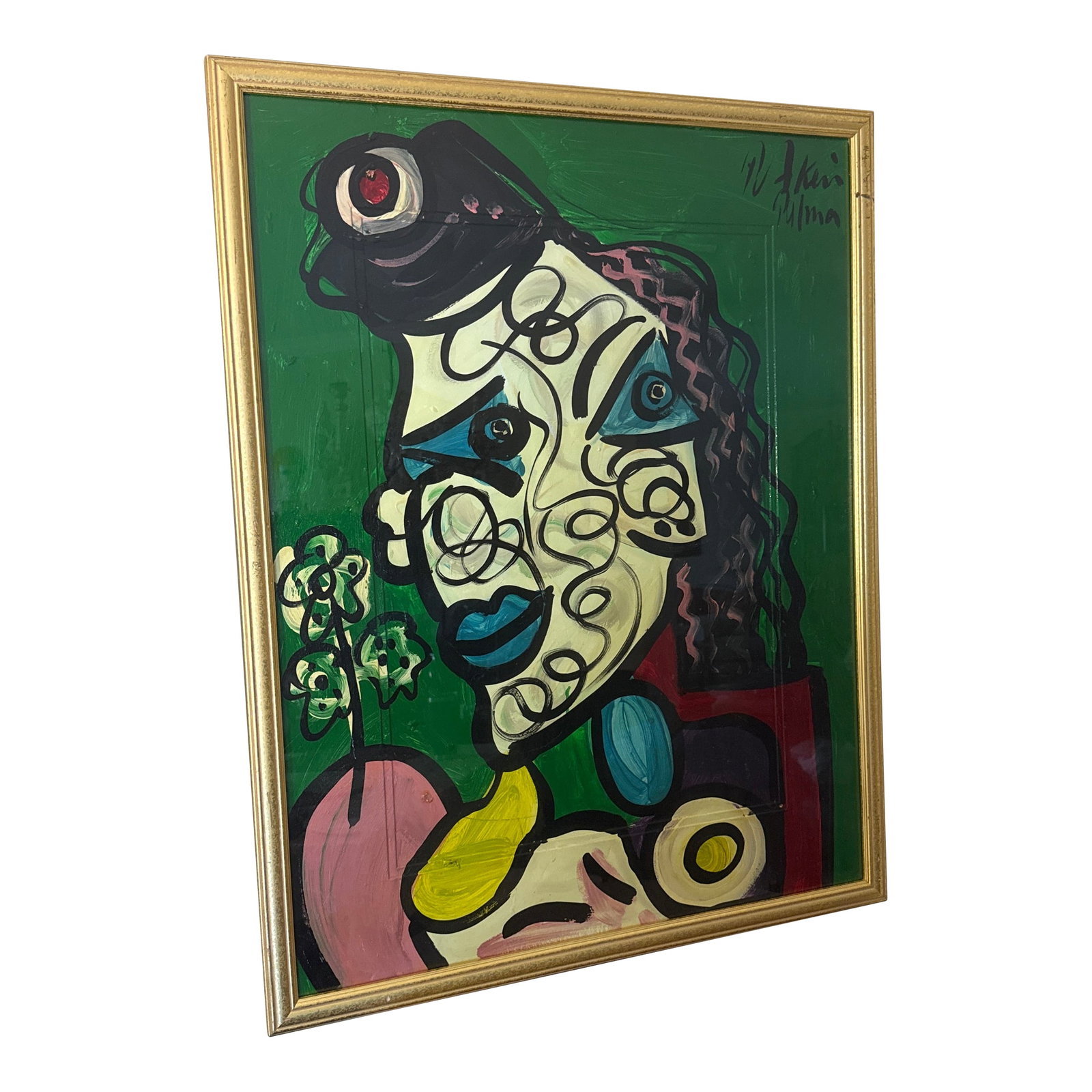 1960s Early Peter Keil Abstract Cubist Palma Painting on Board ~ Framed: Peter Keil is a German artist that focuses primarily on abstract expressionism. Keil painted with some of the greats including, Joan Miro, Andy Warhol and Pablo Picasso, to name a few. This piece is o