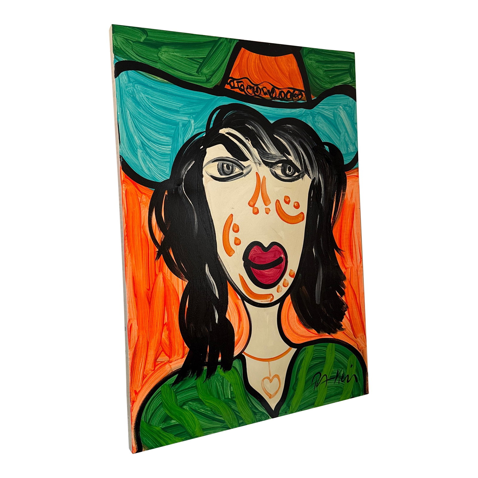 1970s Peter Keil Abstract Colorful Female Portrait Painting: Peter Keil is a German artist that focuses primarily on abstract expressionism. Keil painted with some of the greats including Joan Miro, Pablo Picasso and Andy Warhol, to name a few. This is an incre