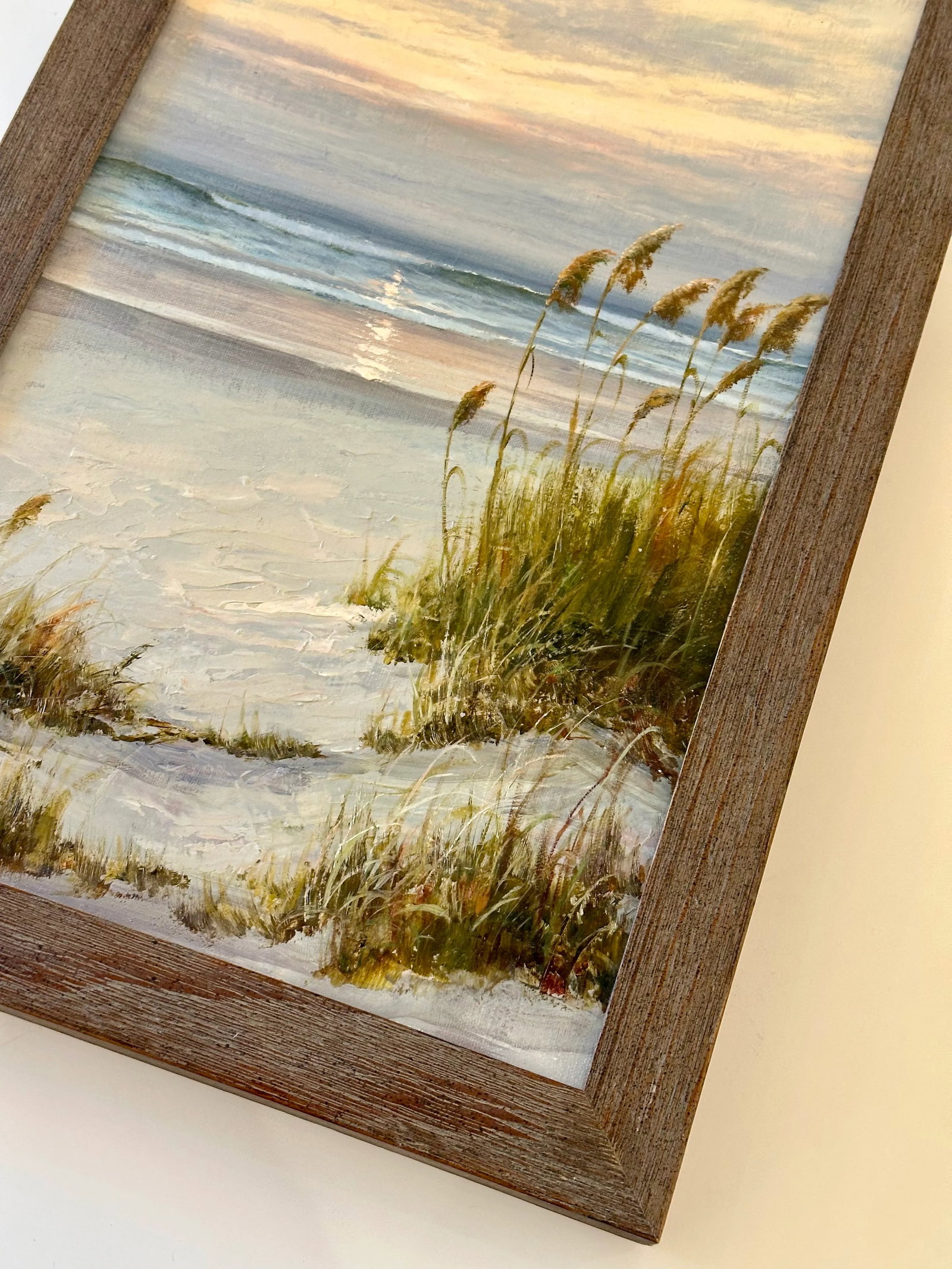 Coastal Beach Dune Sunset Oil Painting by R. Scott (Framed) - 5