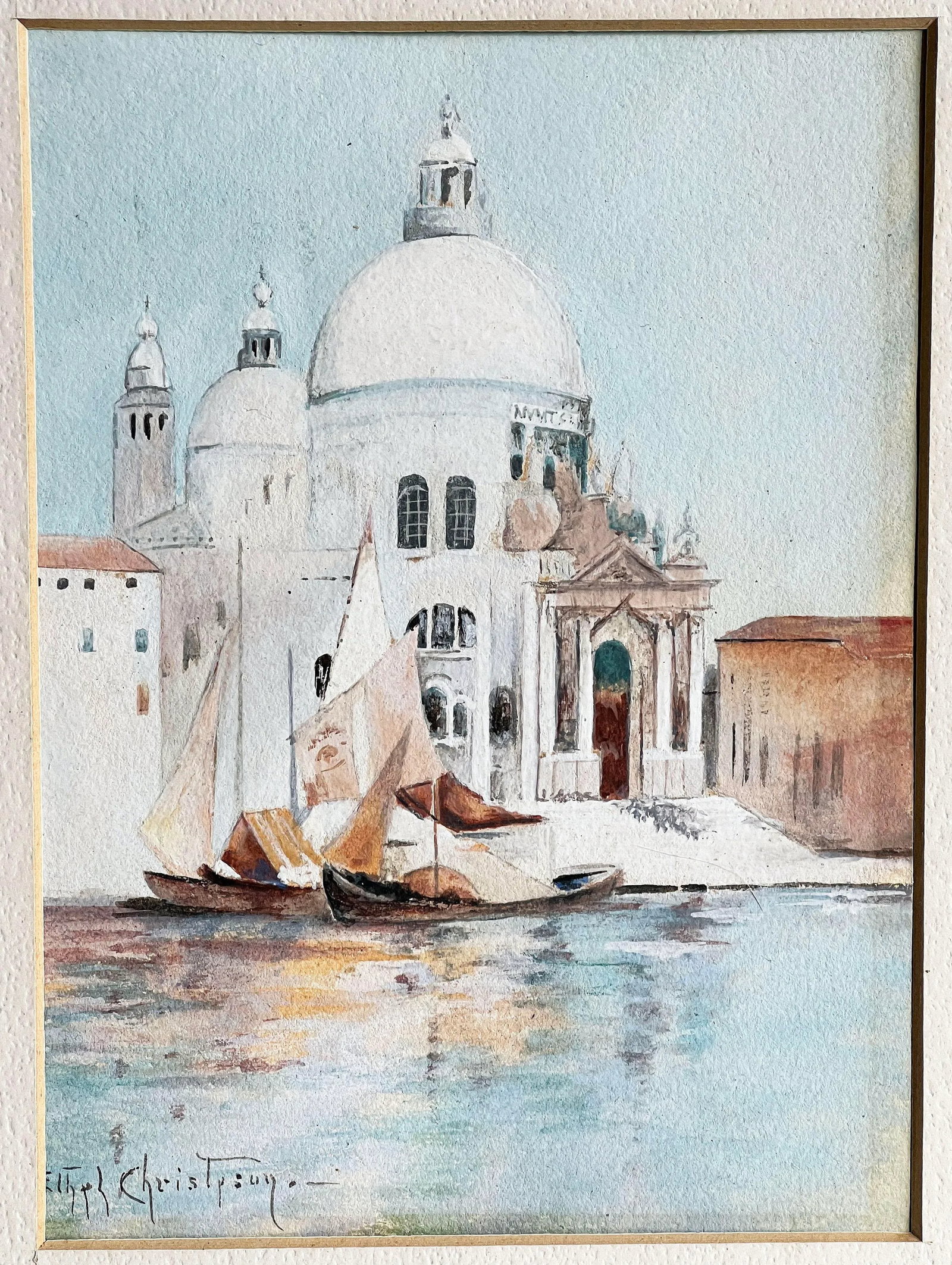 Antique Venetian Scene Watercolor Painting by Ethel Christison - 2