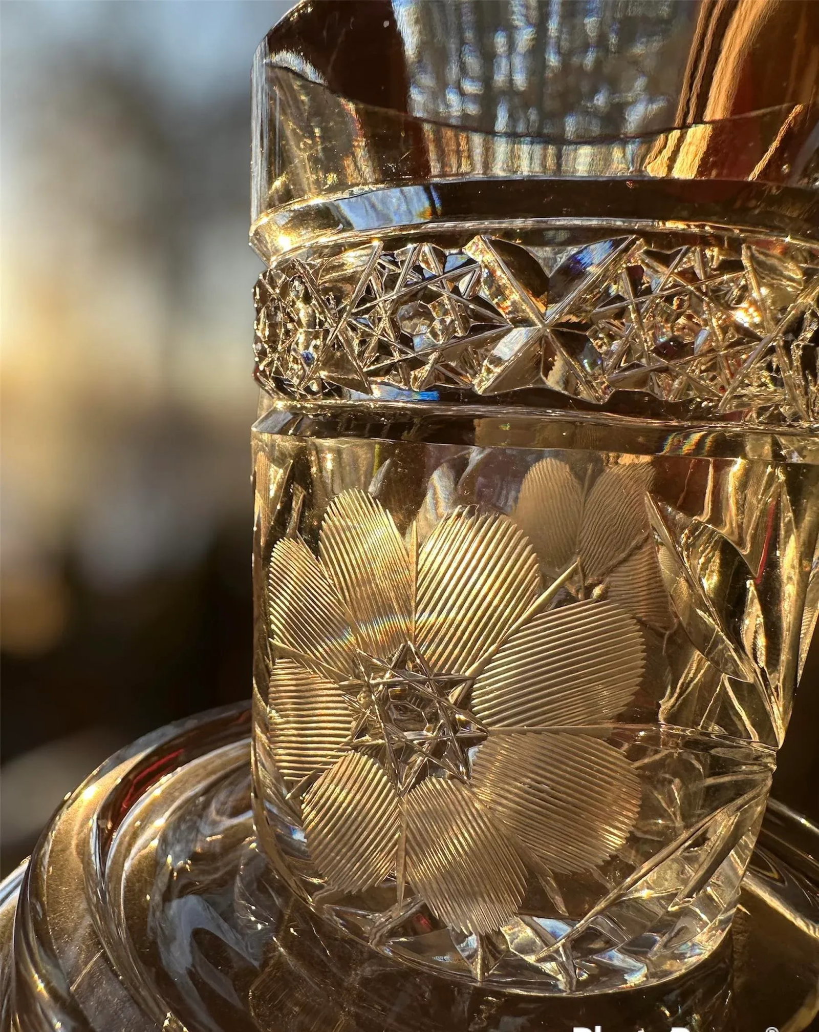 Antique Hand Cut Crystal Pitcher Tumbler Glass Set American Brilliant Period by Meriden- 6 Pieces - 7
