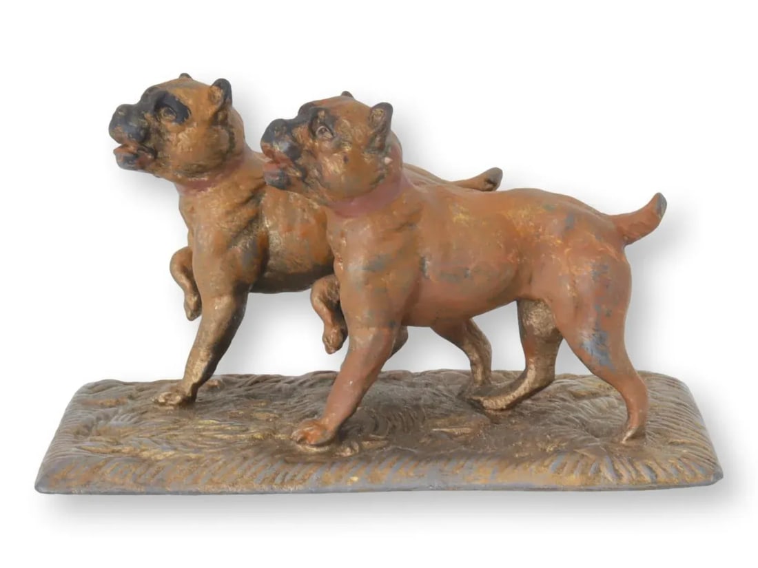 Antique Metal Sculpture of Two Bulldogs - 2