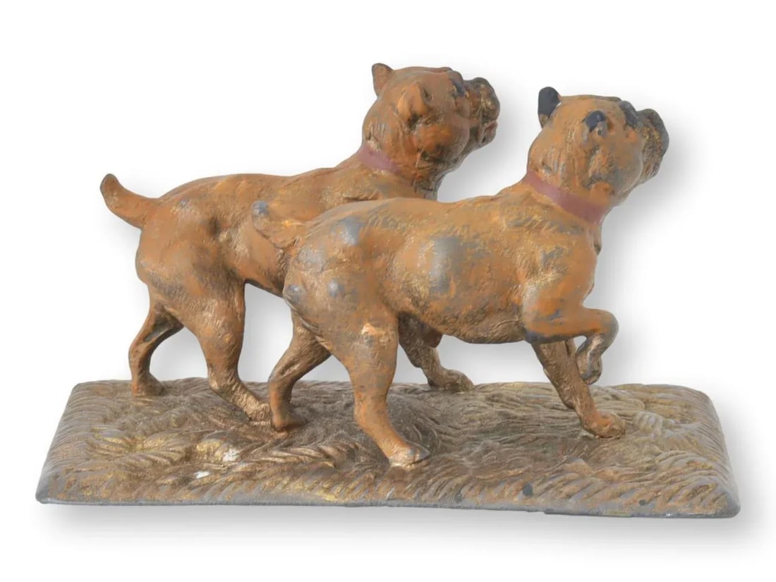 Antique Metal Sculpture of Two Bulldogs - 3