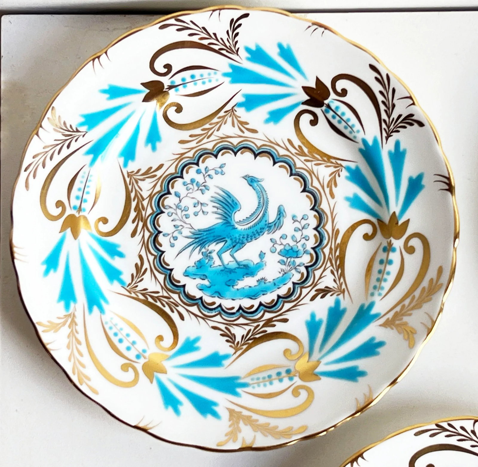 Vintage Royal Chelsea English Turquoise & Gold Birds of Paradise Lunch or Dessert Plates - Set of 5 - 2
