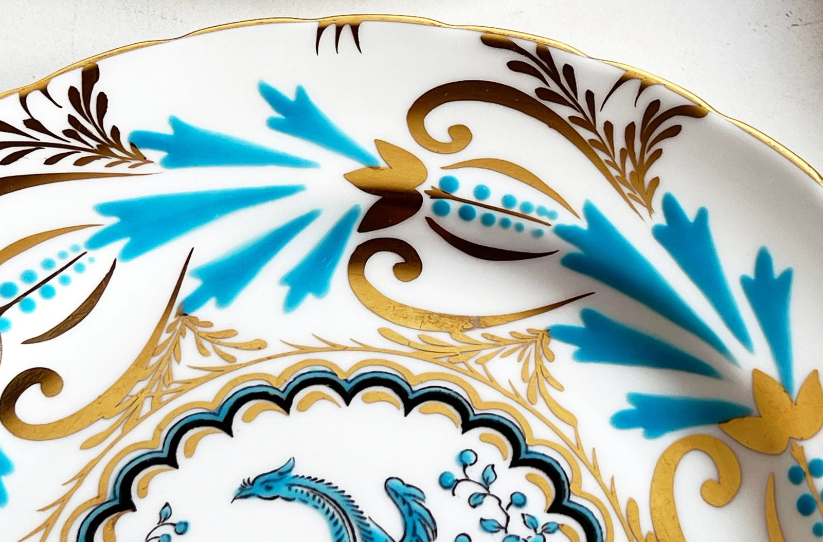 Vintage Royal Chelsea English Turquoise & Gold Birds of Paradise Lunch or Dessert Plates - Set of 5 - 4